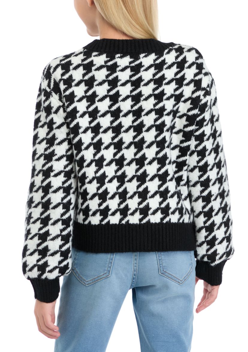 Girls 7-16 Houndstooth Knit Cardigan