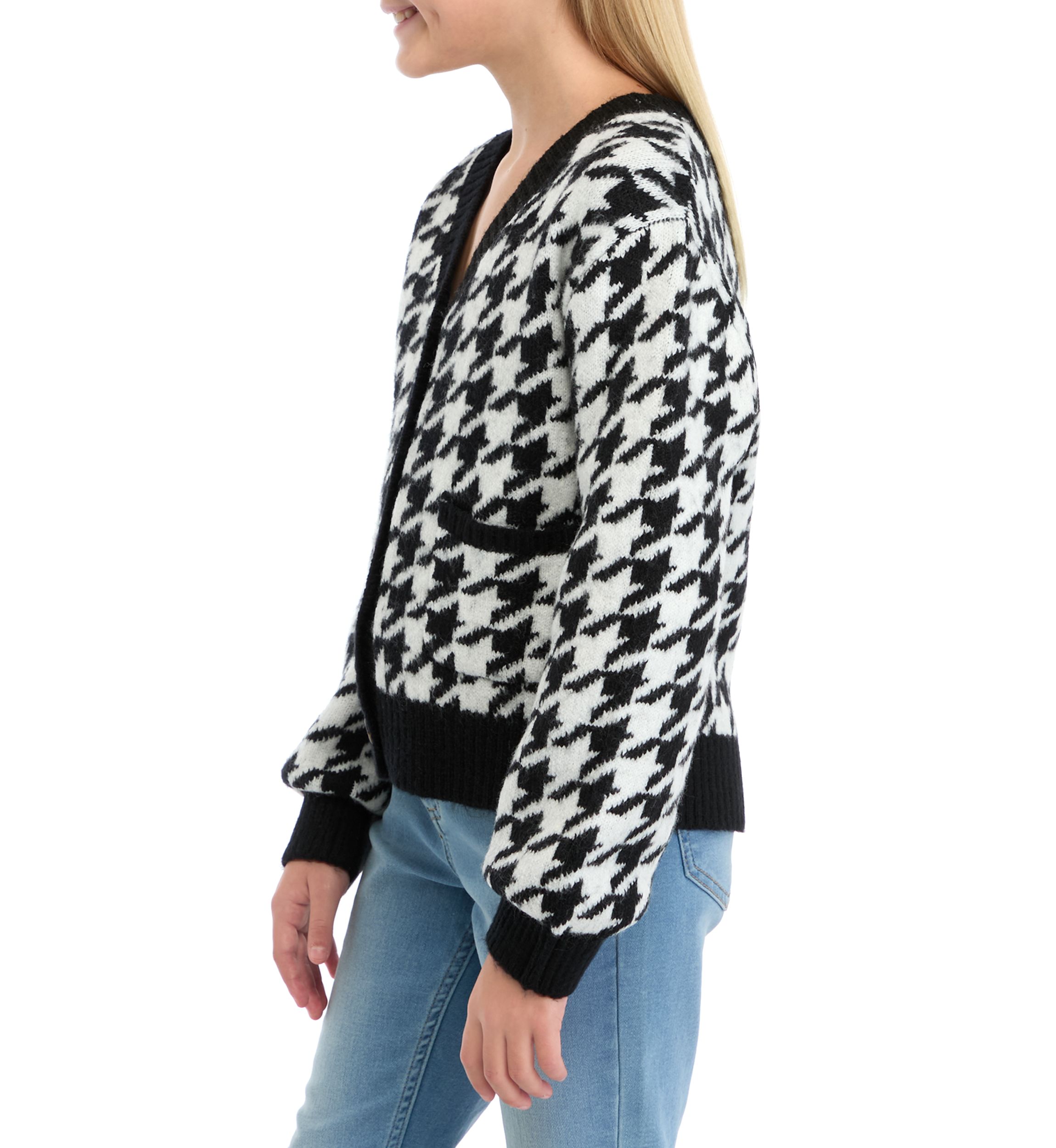 Girls 7-16 Houndstooth Knit Cardigan