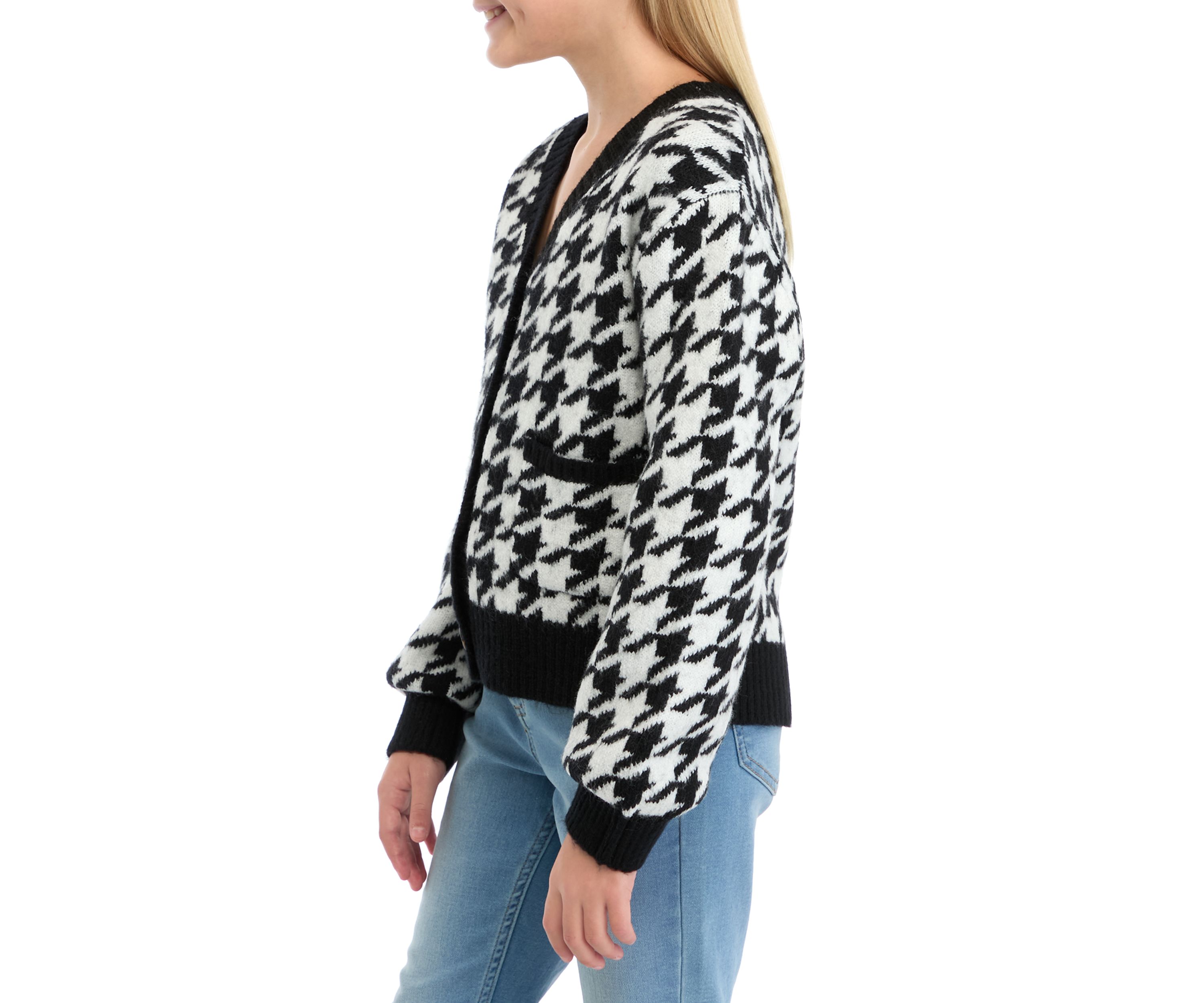 Girls 7-16 Houndstooth Knit Cardigan