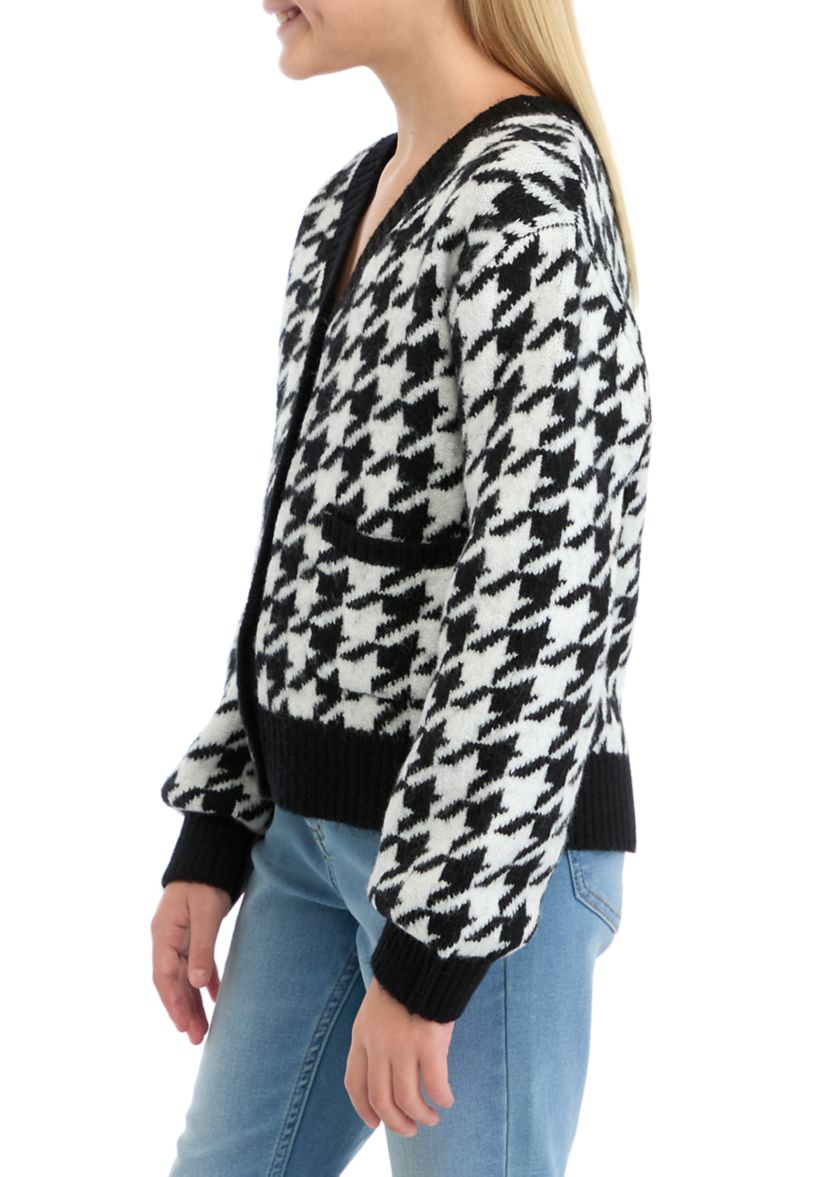 Girls 7-16 Houndstooth Knit Cardigan