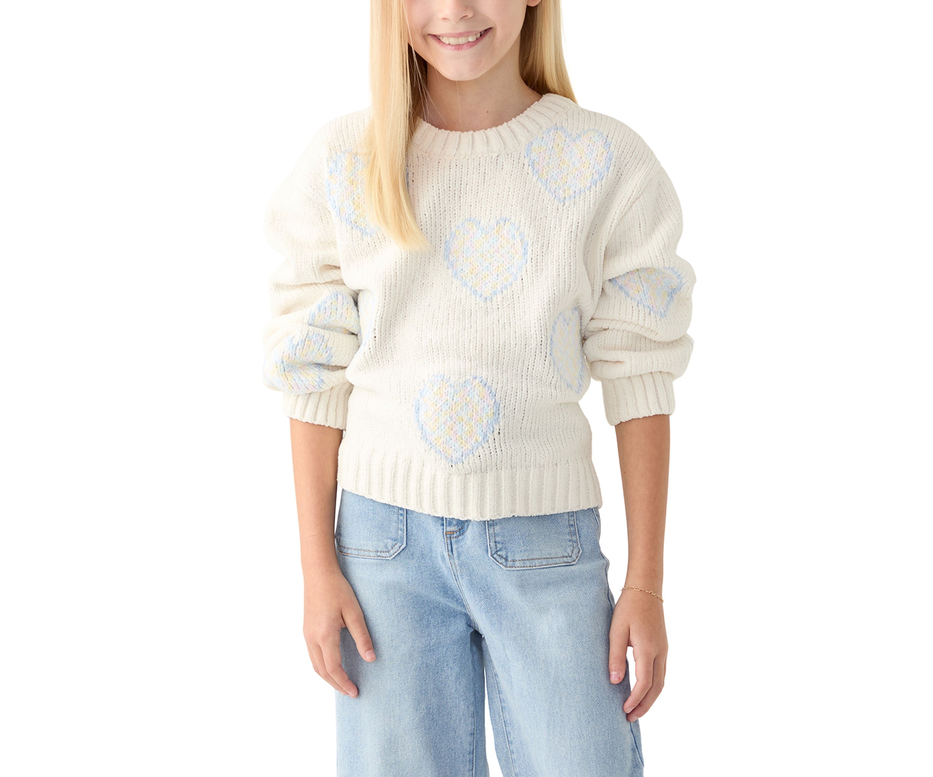 Girls 7-16 Ombré Flowers Crew Neck Sweater