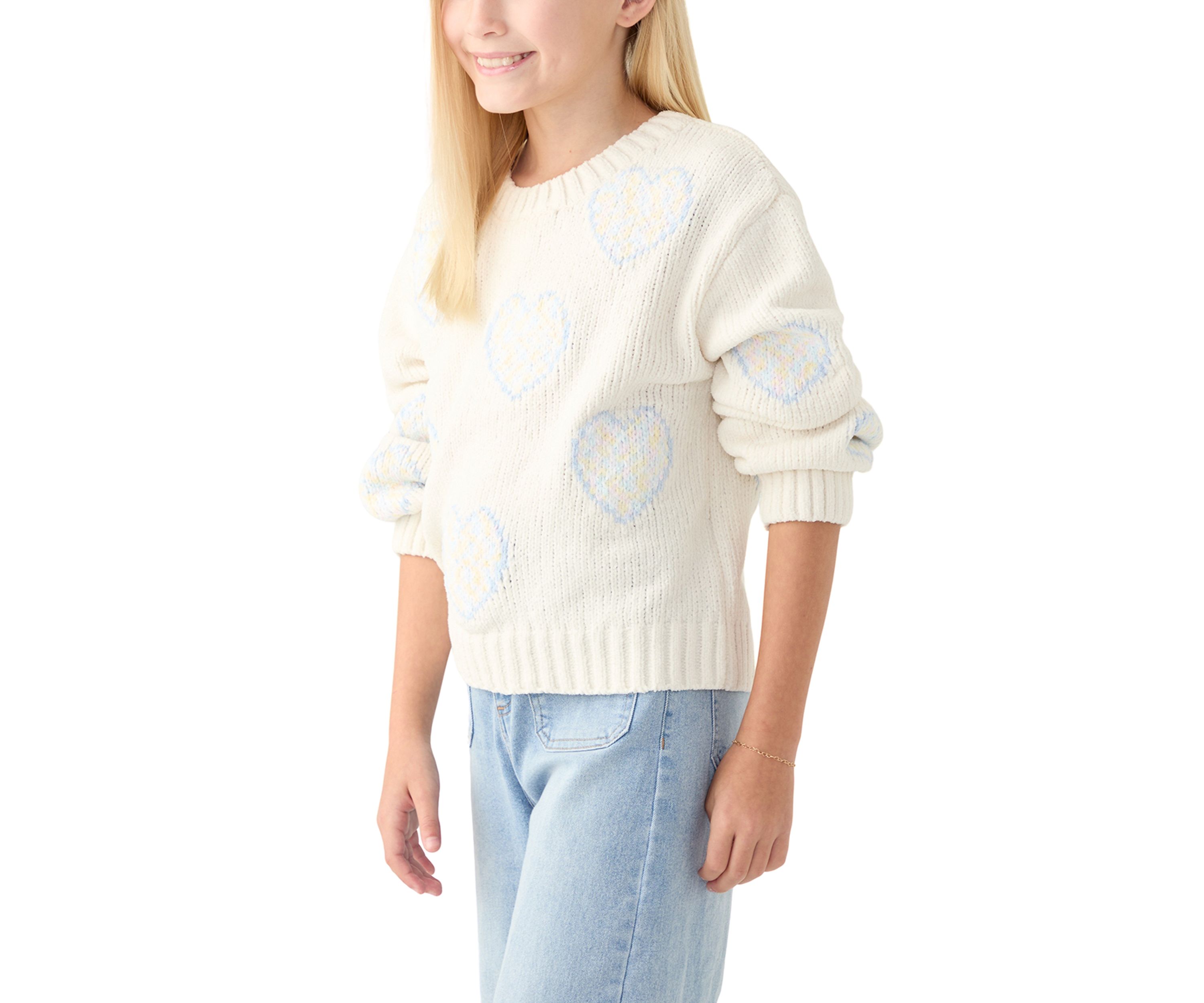 Girls 7-16 Ombré Flowers Crew Neck Sweater