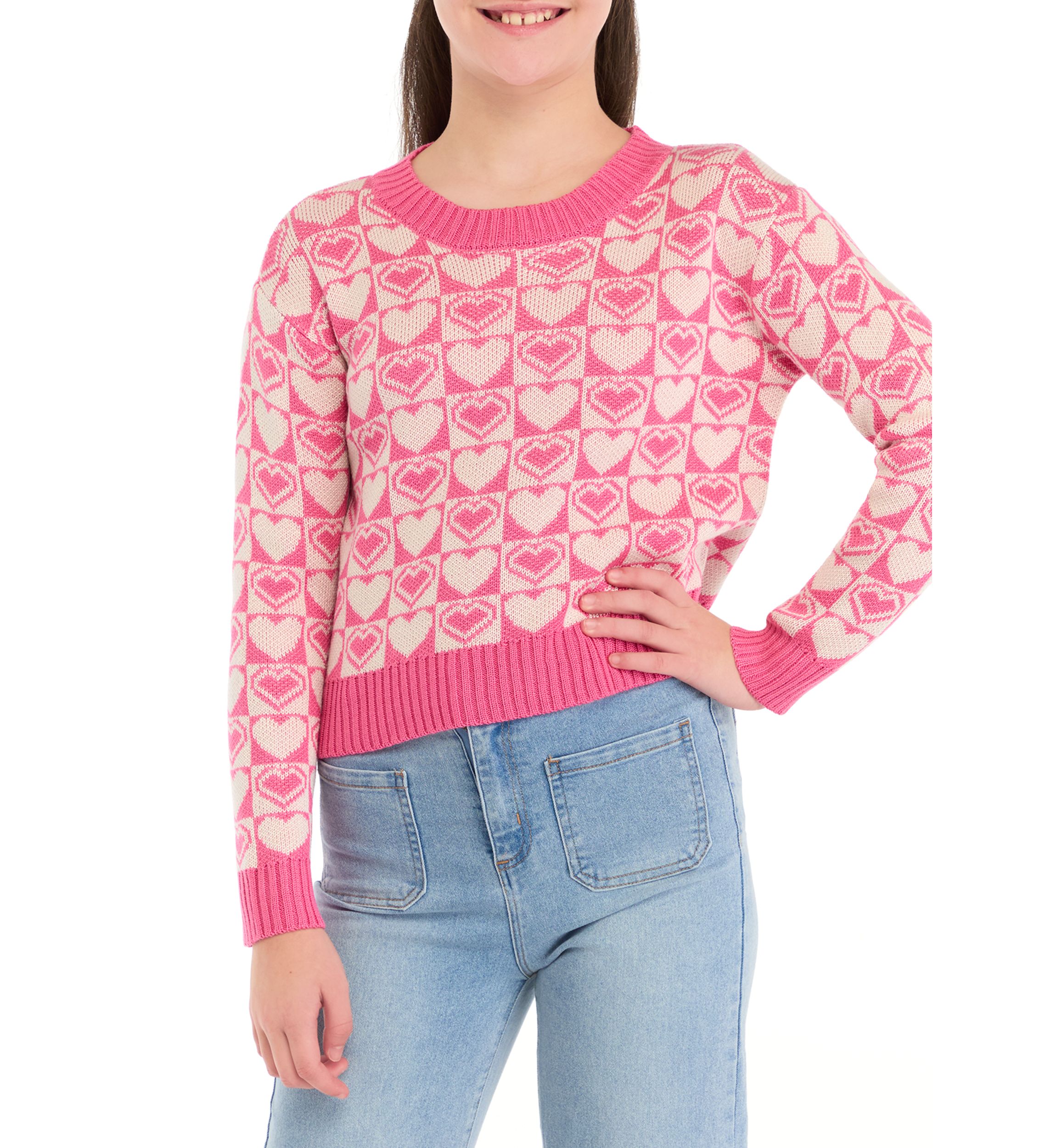 Girls 7-16 Groovy Heart Printed Sweater
