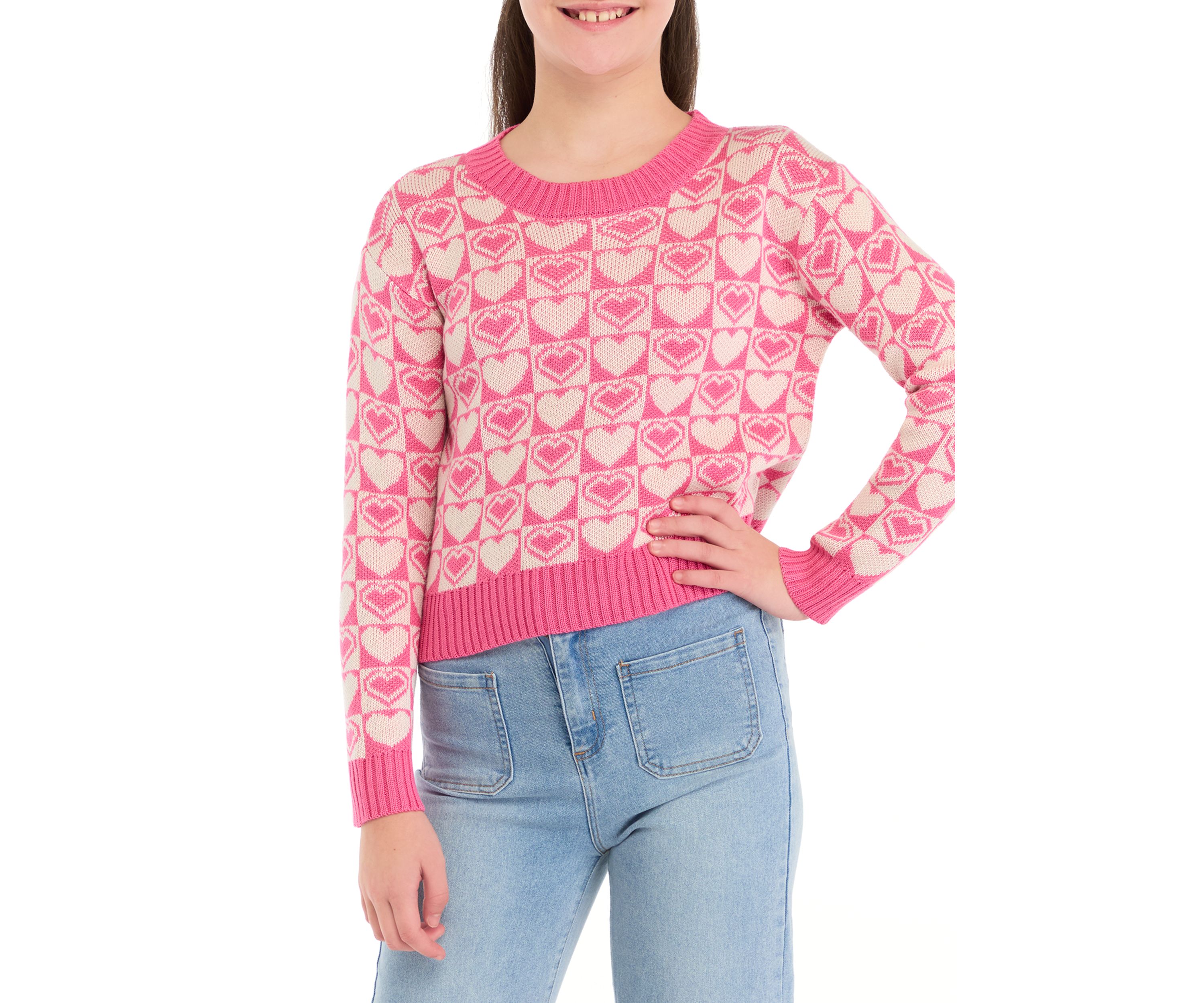 Girls 7-16 Groovy Heart Printed Sweater