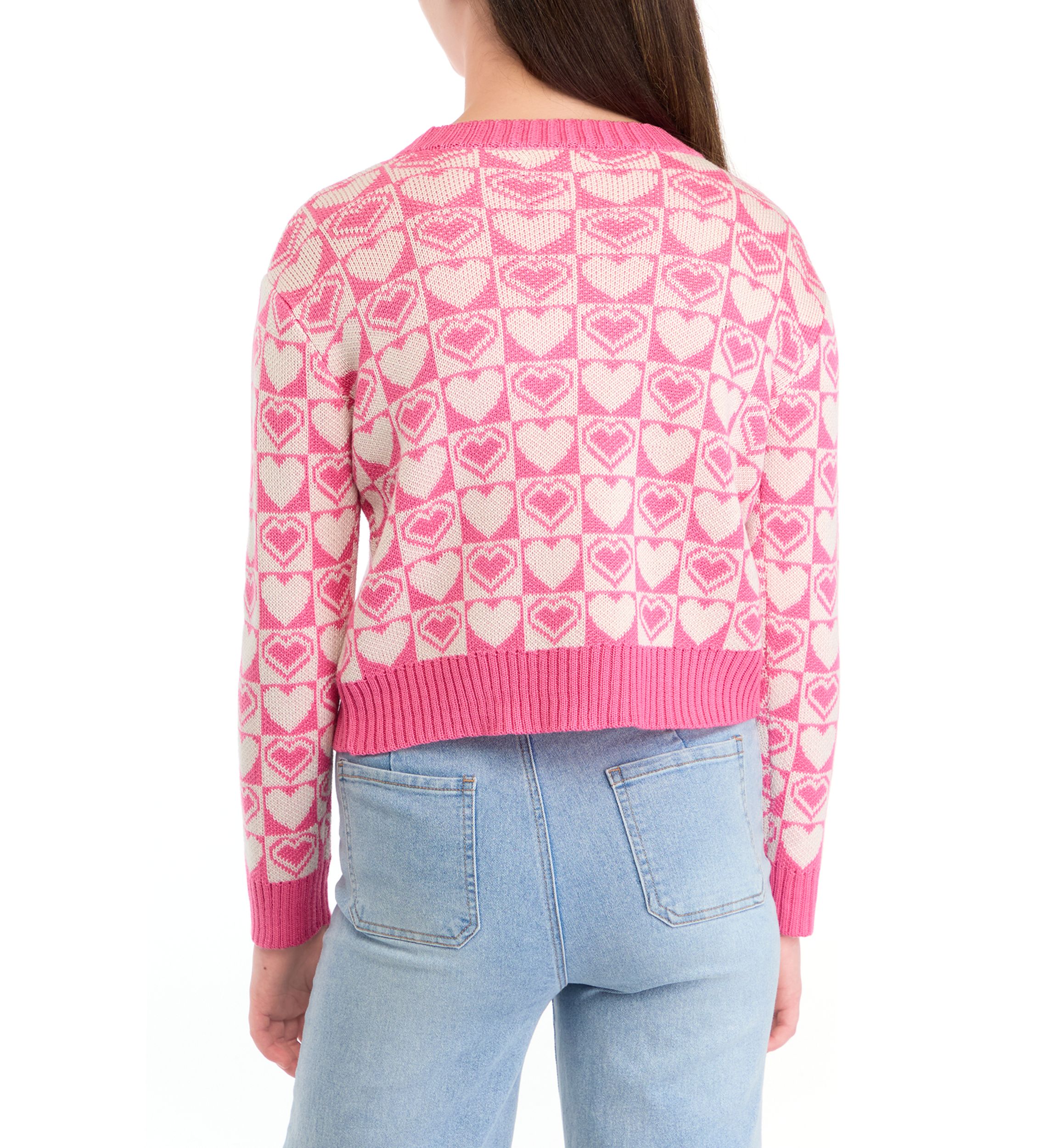 Girls 7-16 Groovy Heart Printed Sweater