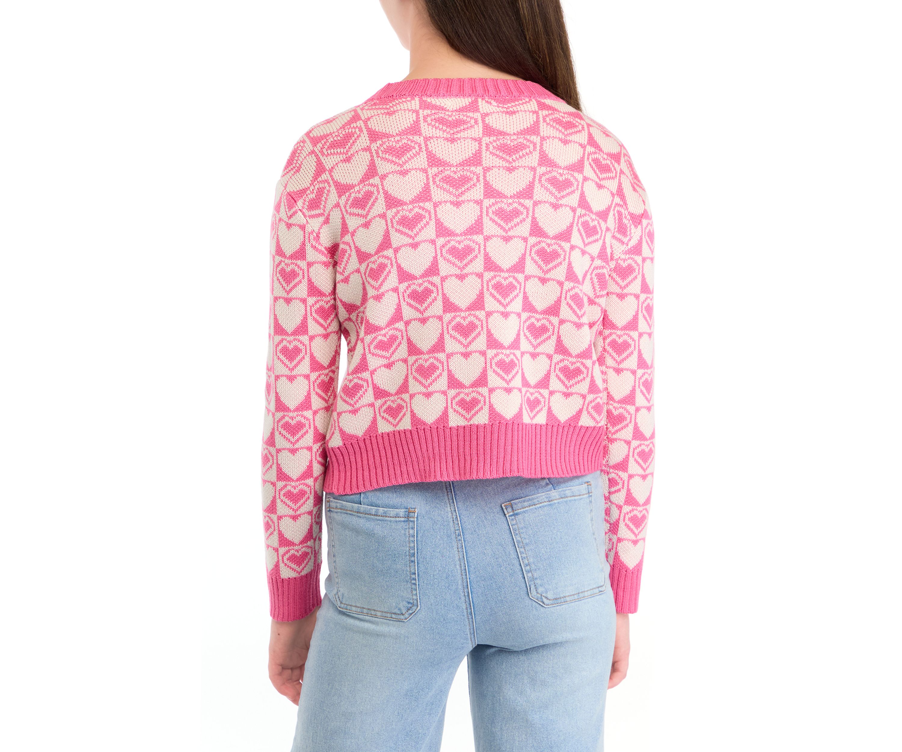 Girls 7-16 Groovy Heart Printed Sweater