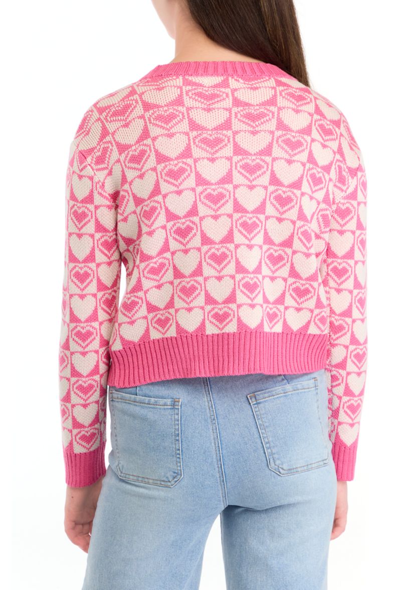 Girls 7-16 Groovy Heart Printed Sweater