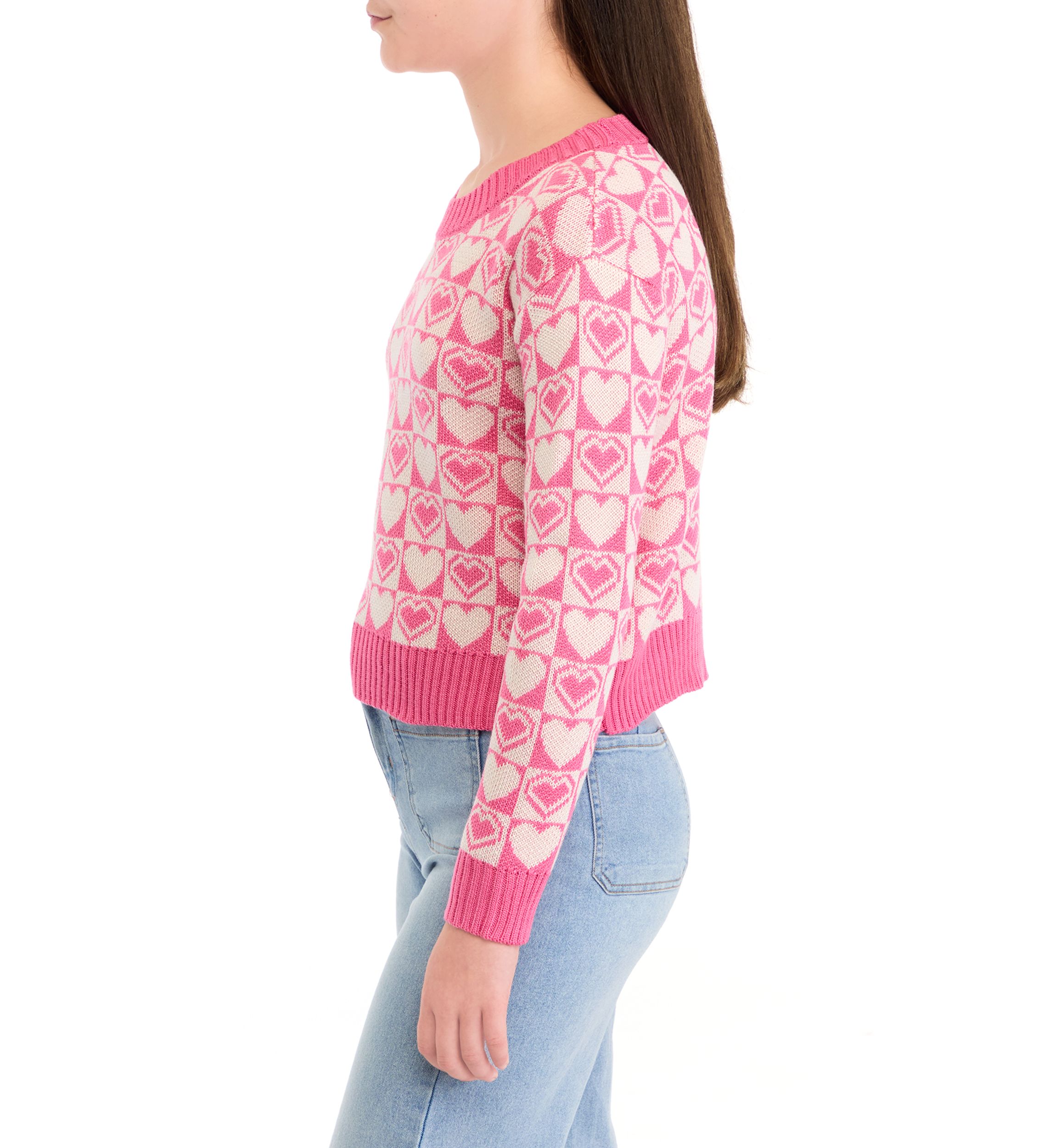 Girls 7-16 Groovy Heart Printed Sweater