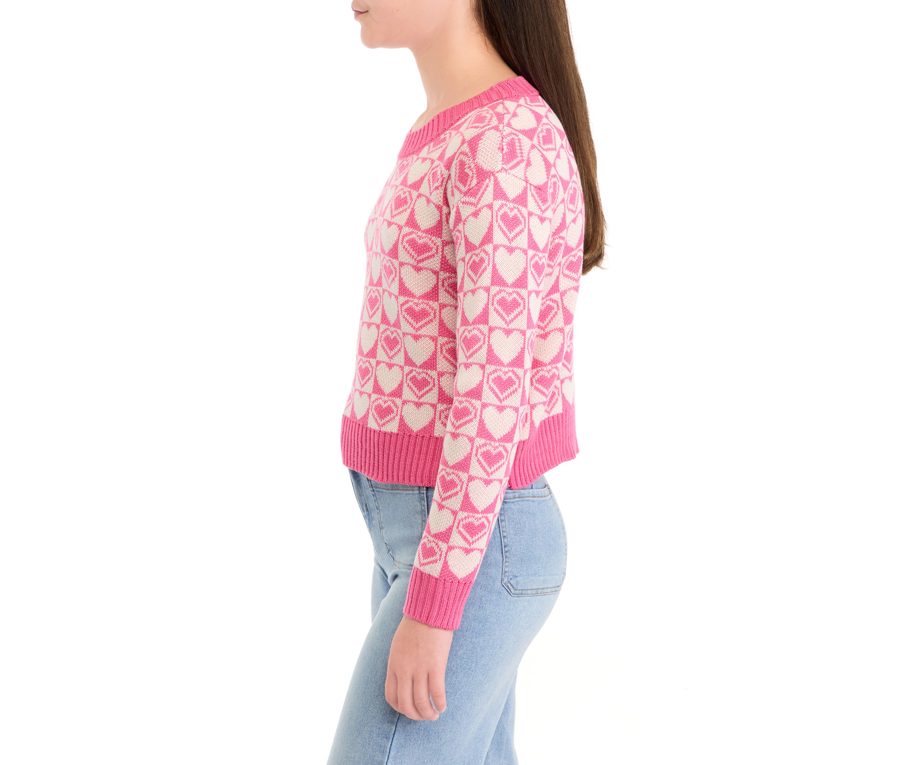 Girls 7-16 Groovy Heart Printed Sweater