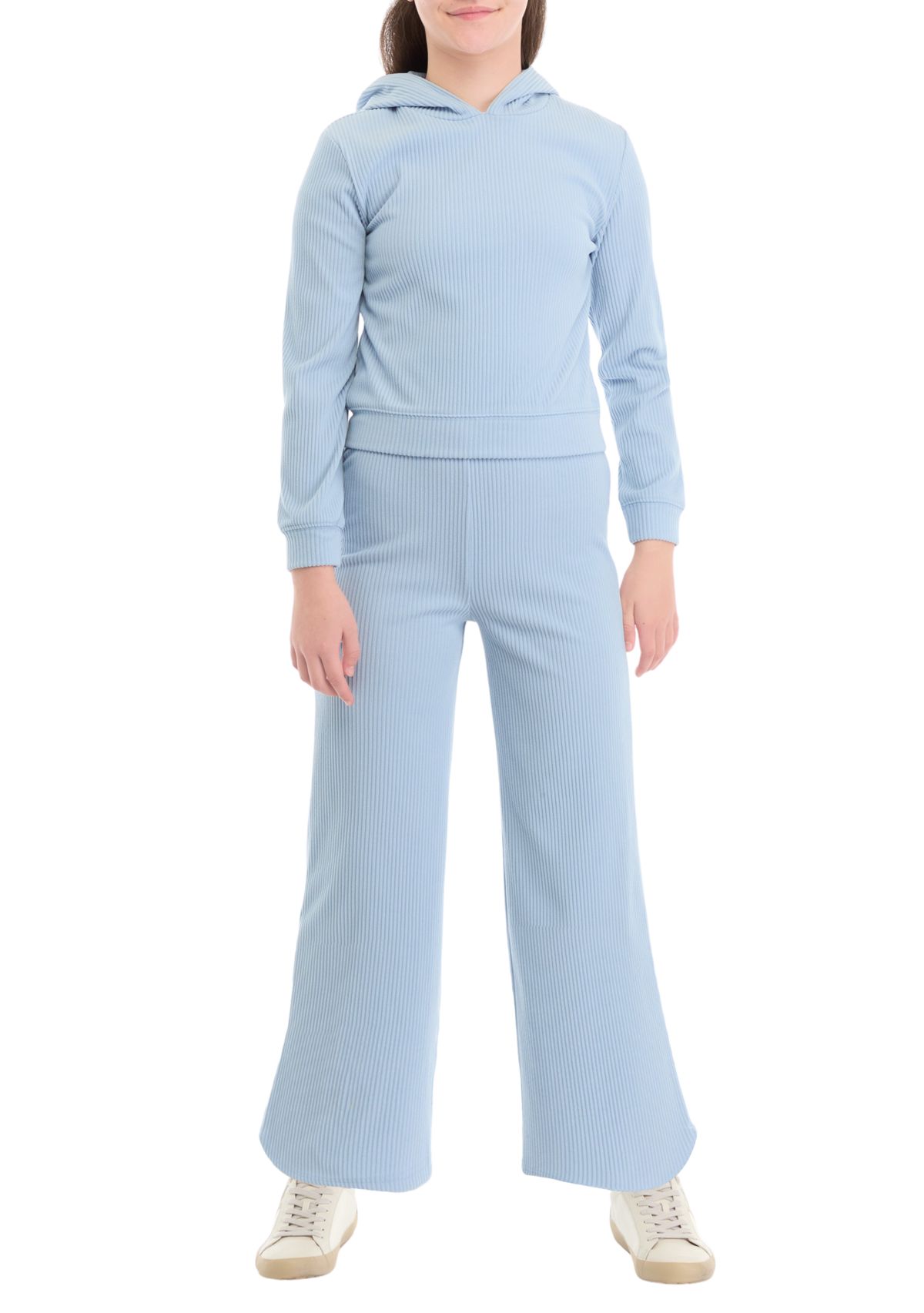 Girls 7-16 Ribbed Knit Hooded T-Shirt and Pants Set