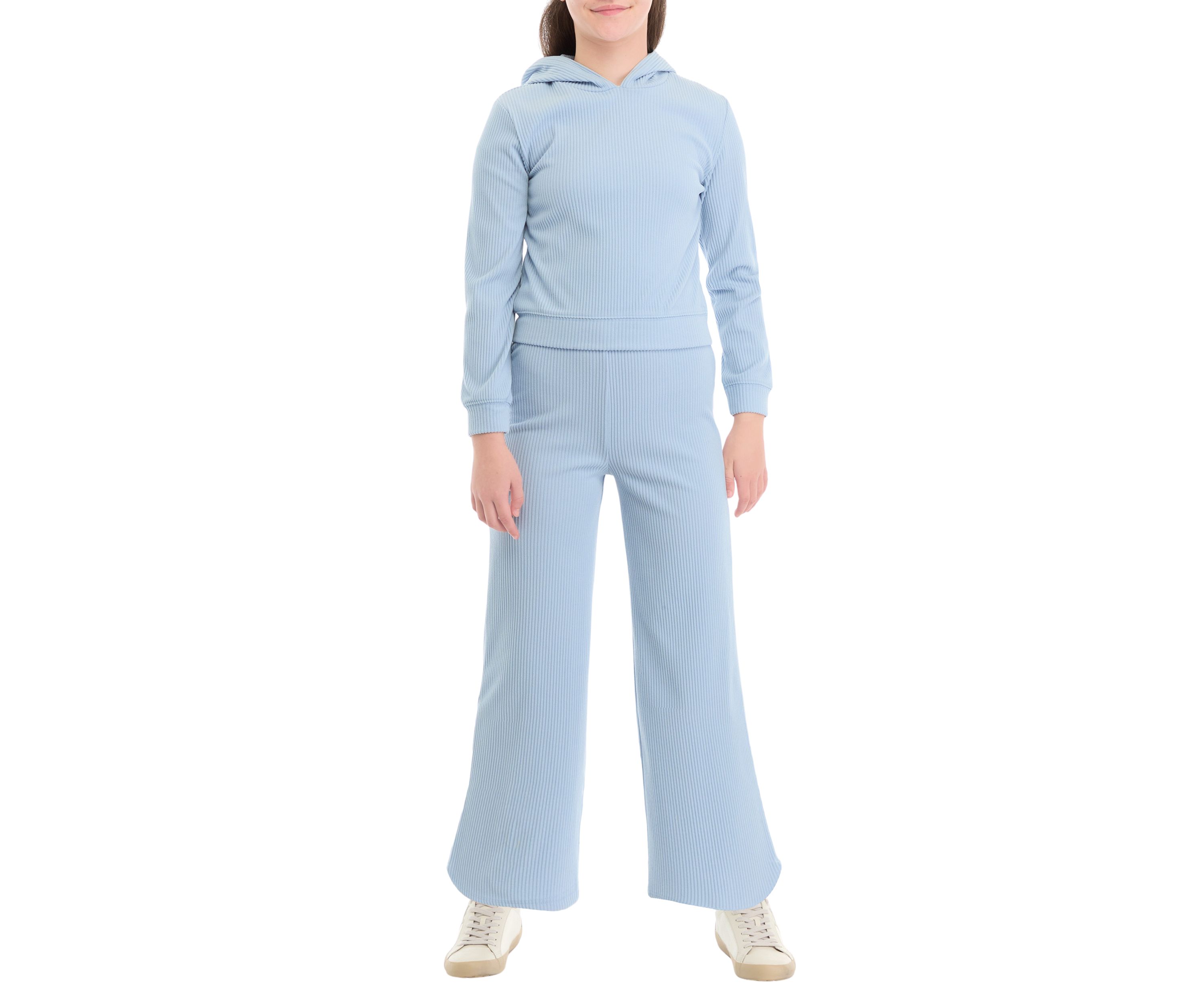 Girls 7-16 Ribbed Knit Hooded T-Shirt and Pants Set