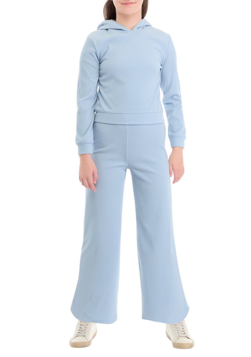 Girls 7-16 Ribbed Knit Hooded T-Shirt and Pants Set