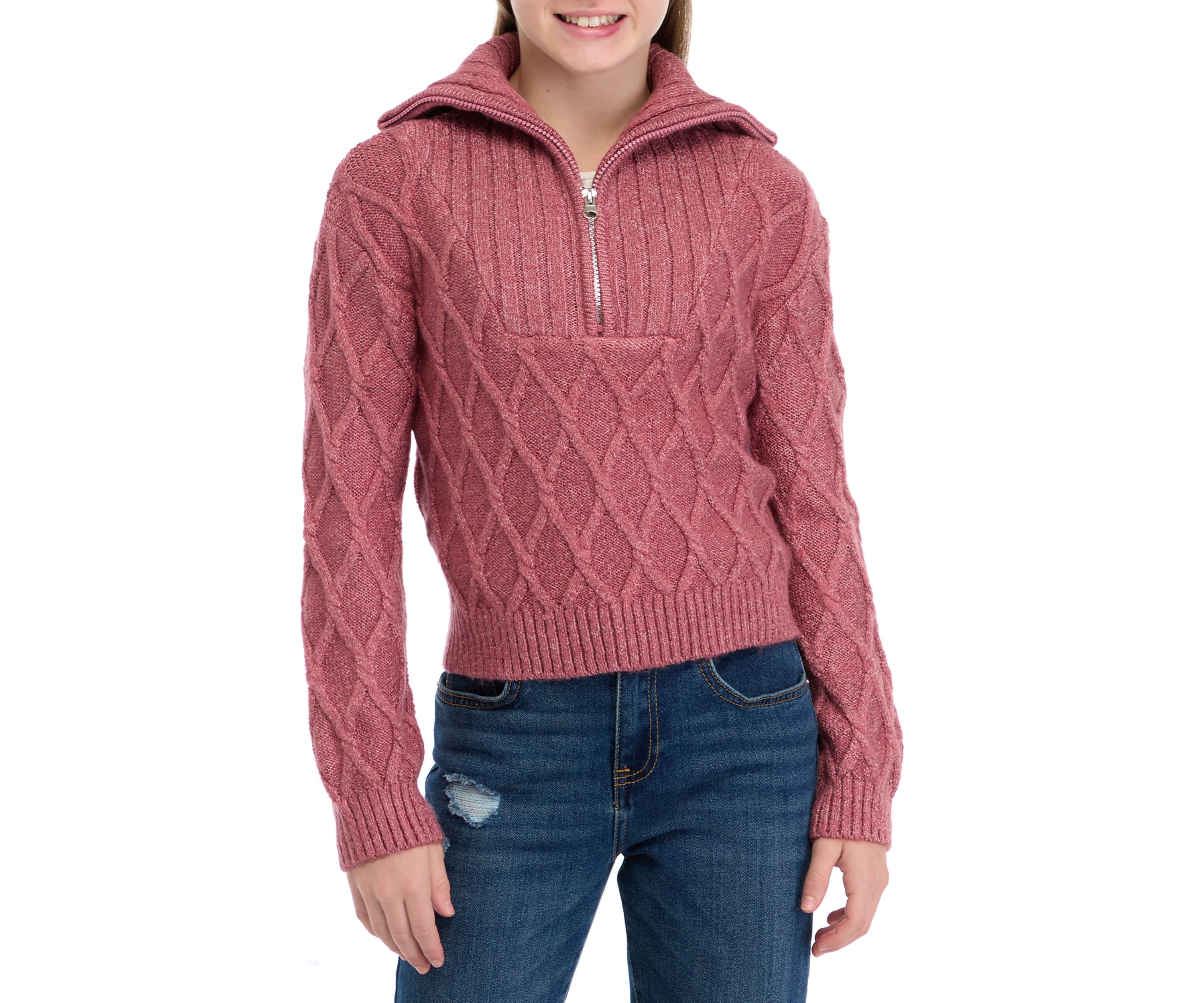 Girls 7-16 1/4 Zip Cable Knit Pullover