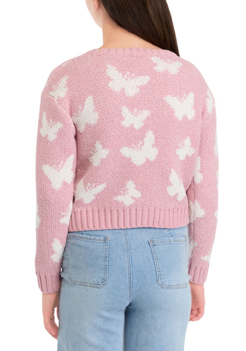 Girls 7-16 Butterfly Printed Sweater
