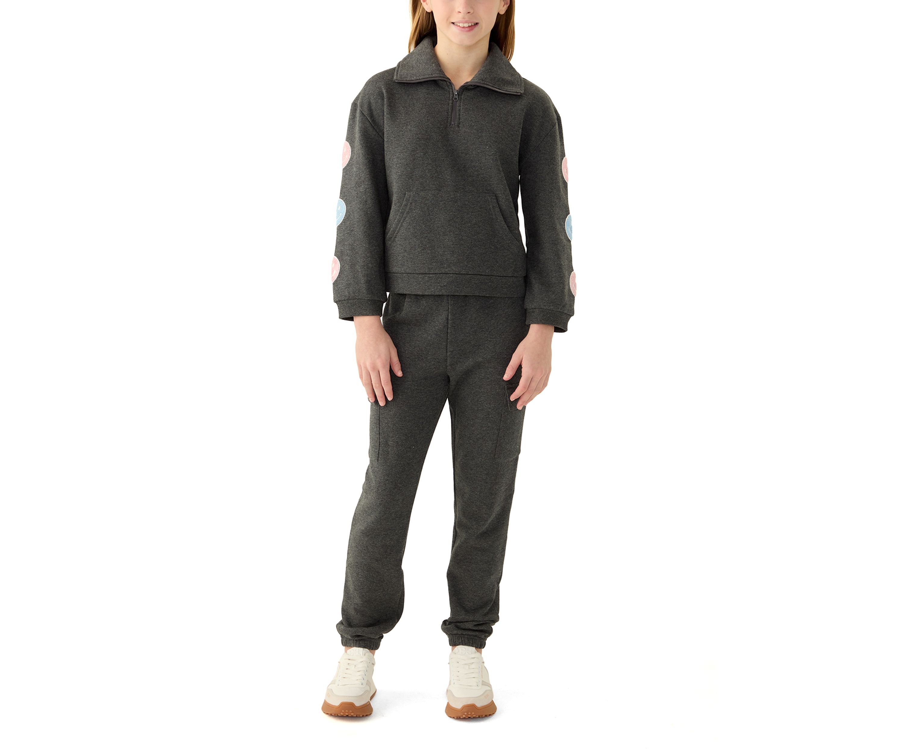 Girls 7-16 Fleece Set with Chenille Patches and Jogger Pants