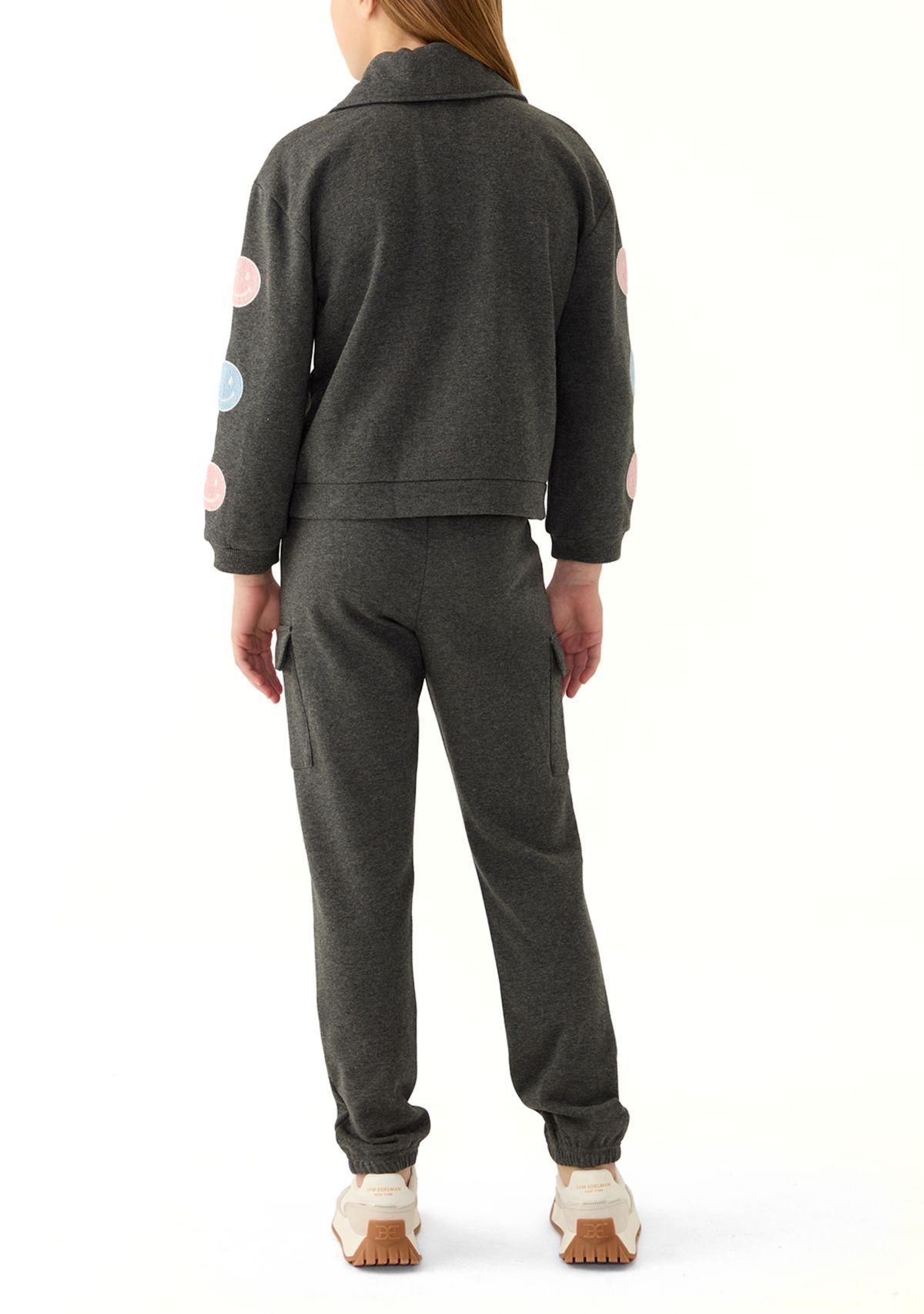 Girls 7-16 Fleece Set with Chenille Patches and Jogger Pants