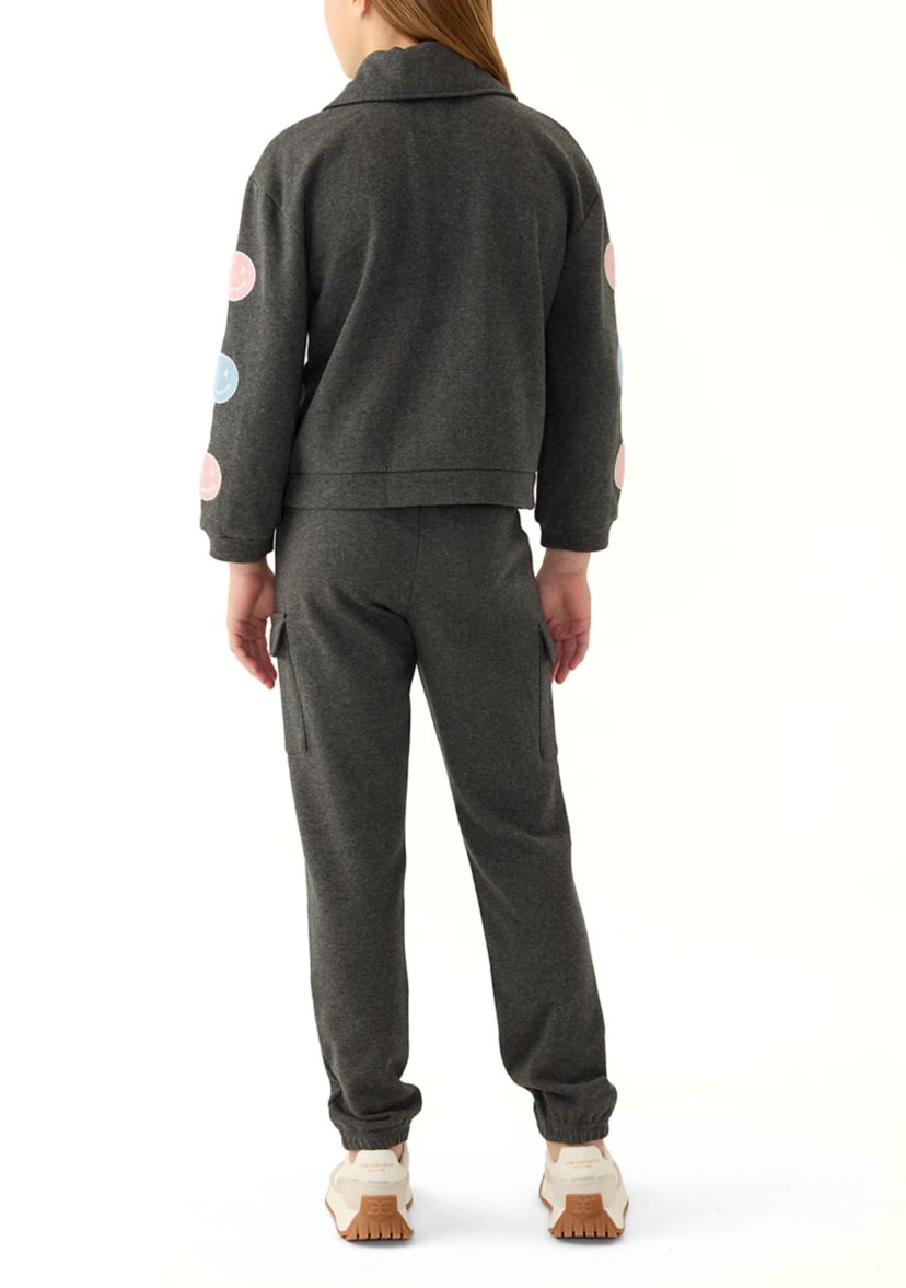 Girls 7-16 Fleece Set with Chenille Patches and Jogger Pants