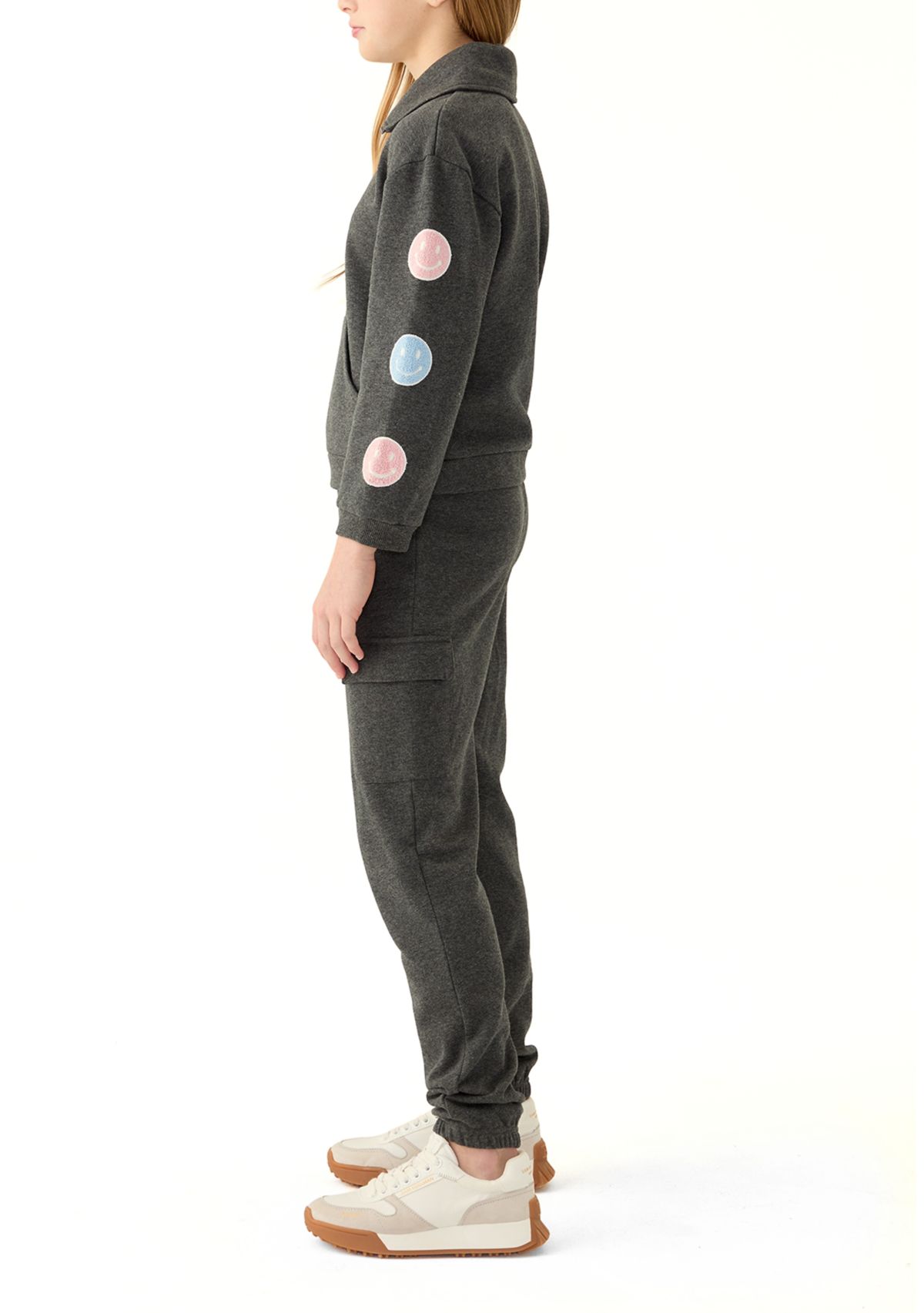 Girls 7-16 Fleece Set with Chenille Patches and Jogger Pants