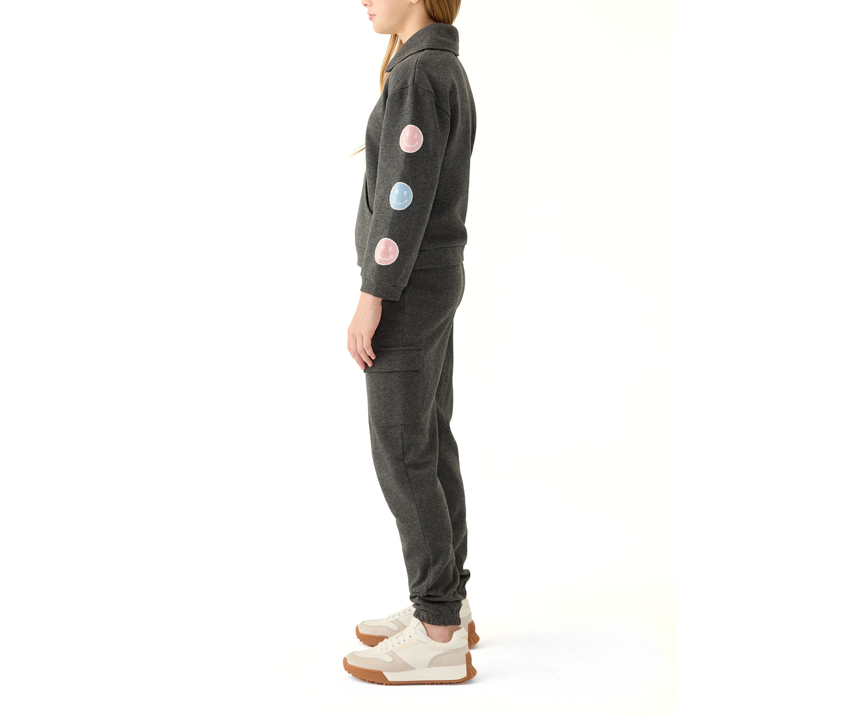 Girls 7-16 Fleece Set with Chenille Patches and Jogger Pants