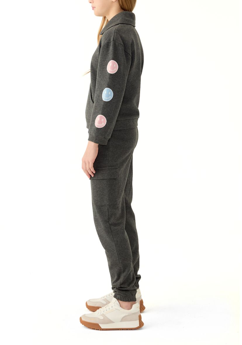 Girls 7-16 Fleece Set with Chenille Patches and Jogger Pants