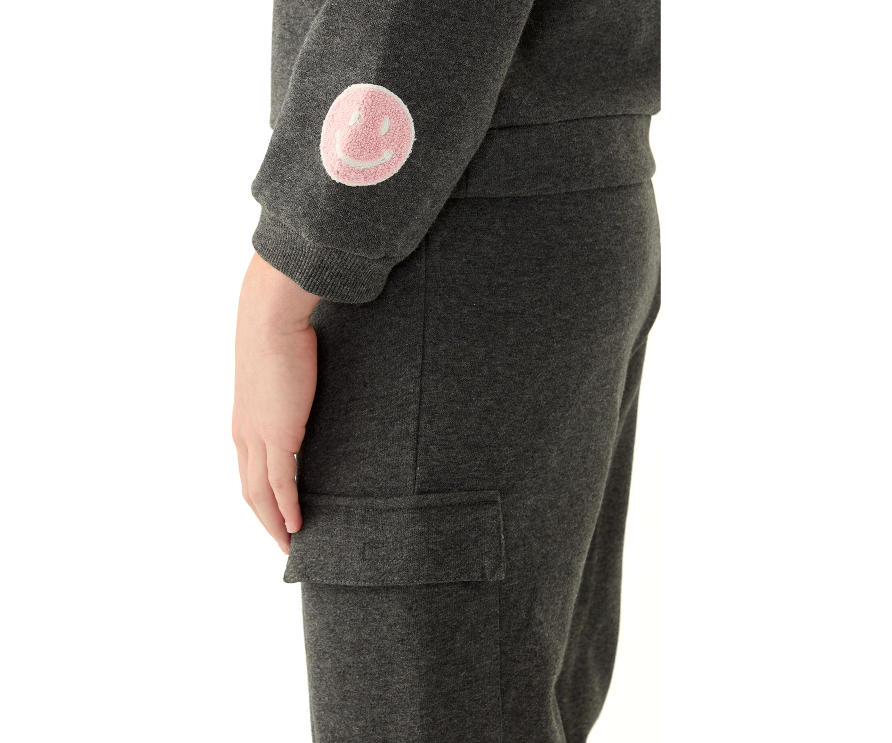 Girls 7-16 Fleece Set with Chenille Patches and Jogger Pants