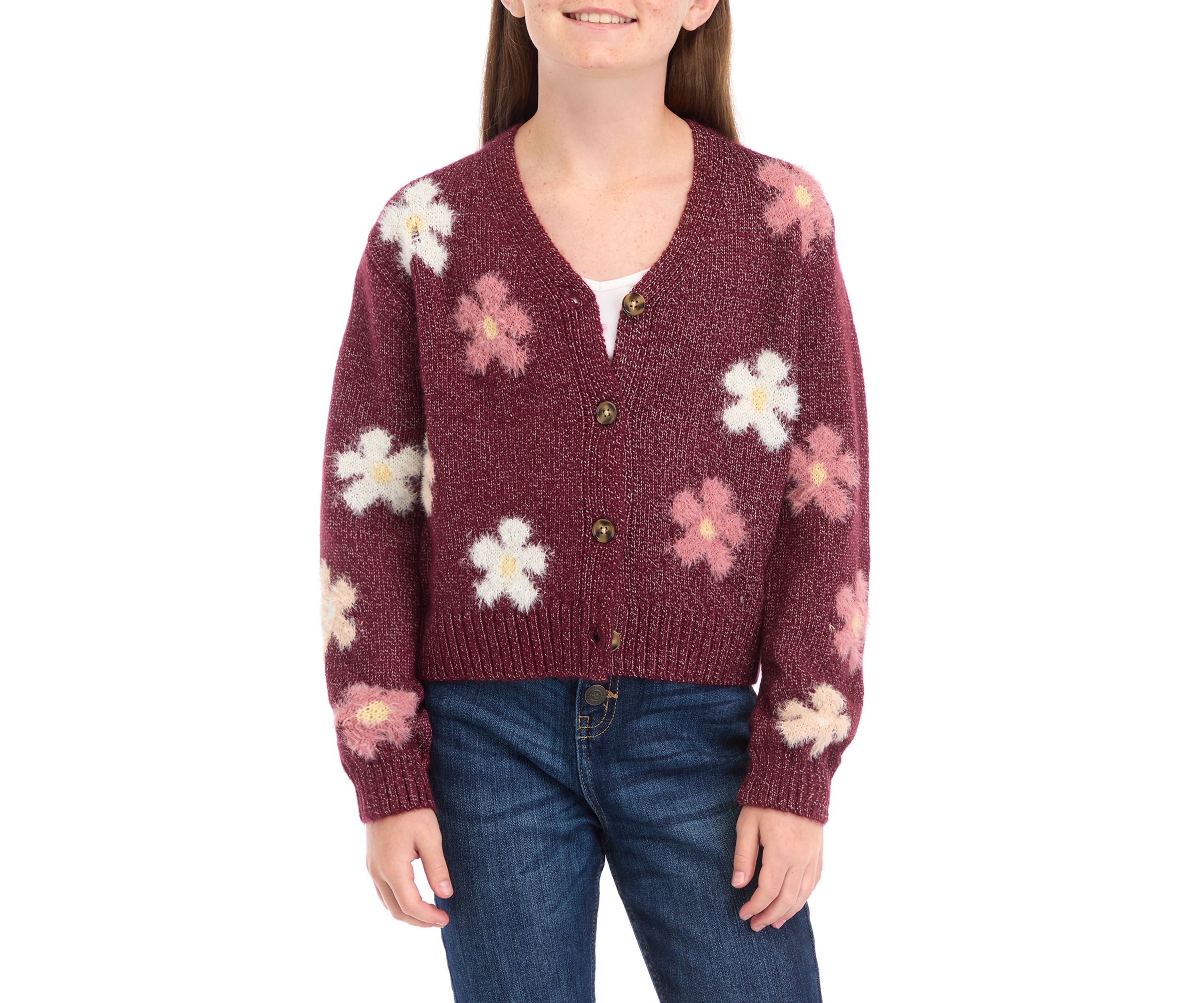 Girls 7-16 Flower Cardigan