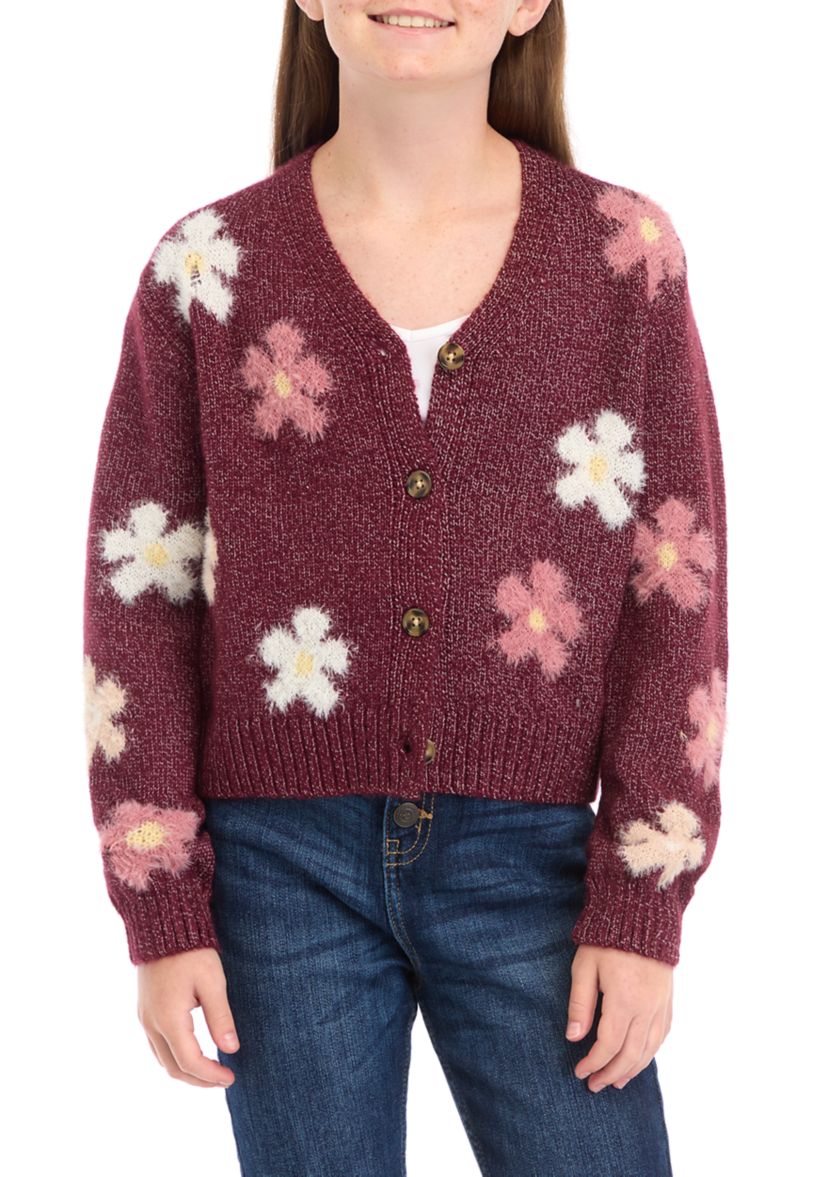 Girls 7-16 Flower Cardigan