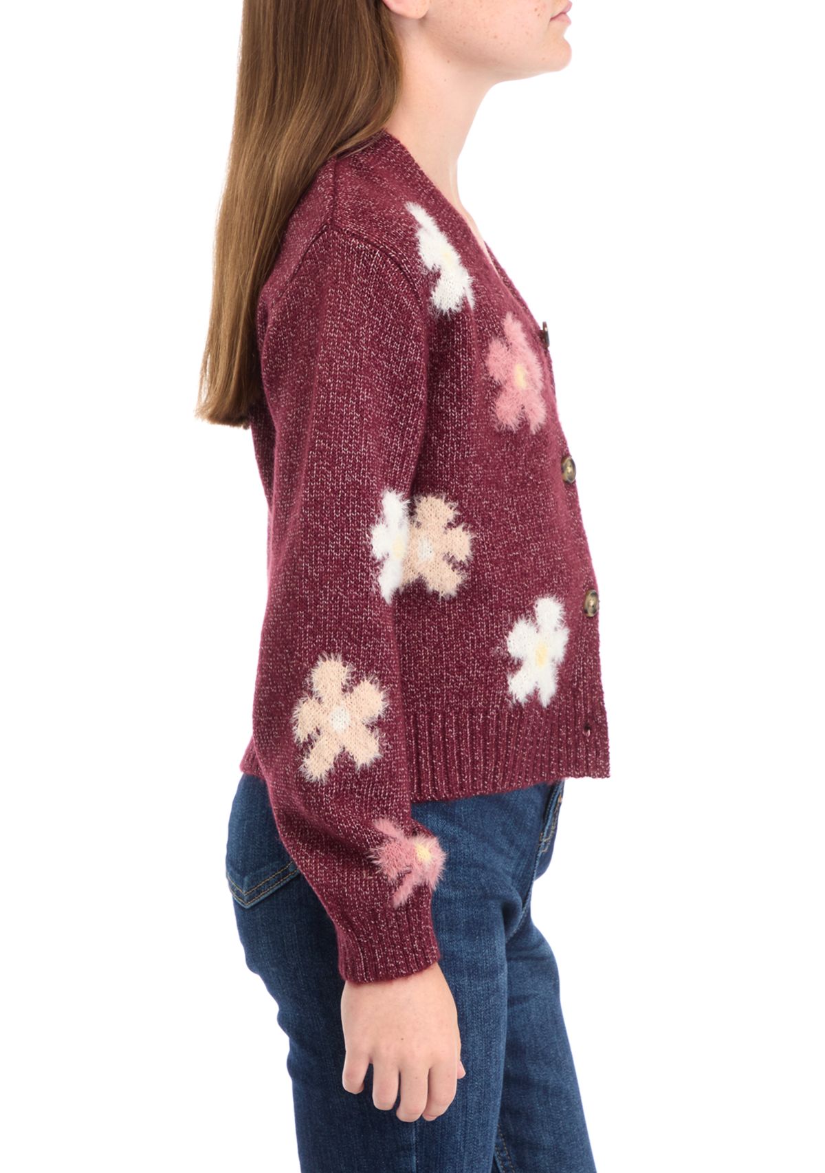 Girls 7-16 Flower Cardigan