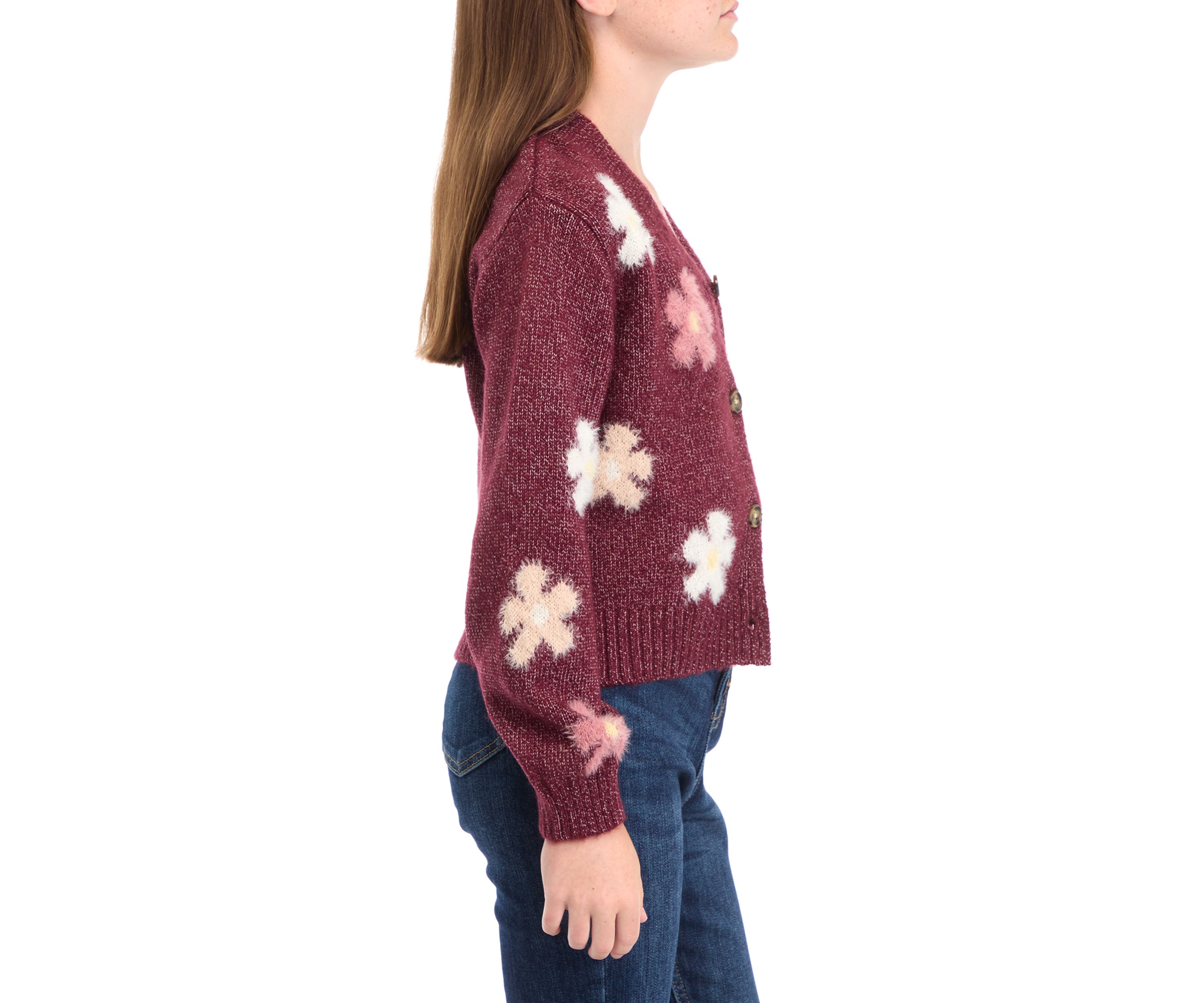 Girls 7-16 Flower Cardigan