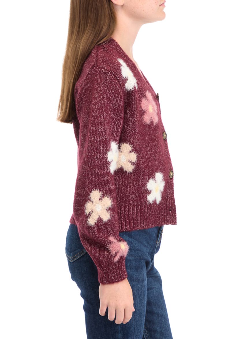 Girls 7-16 Flower Cardigan