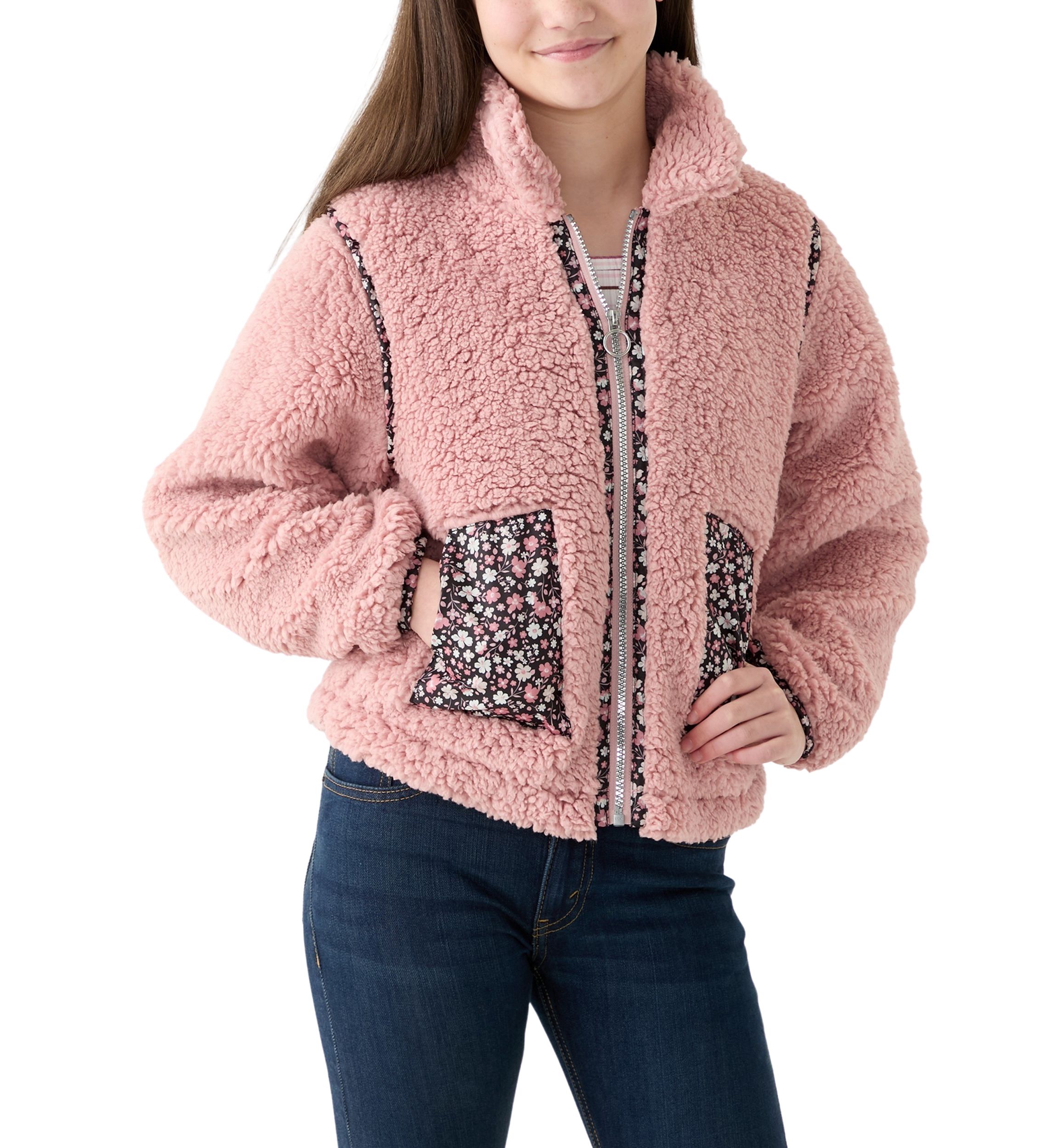 Girls 7-16 Sherpa Jacket with Printed Pockets