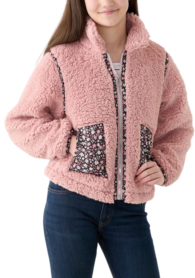 Girls 7-16 Sherpa Jacket with Printed Pockets
