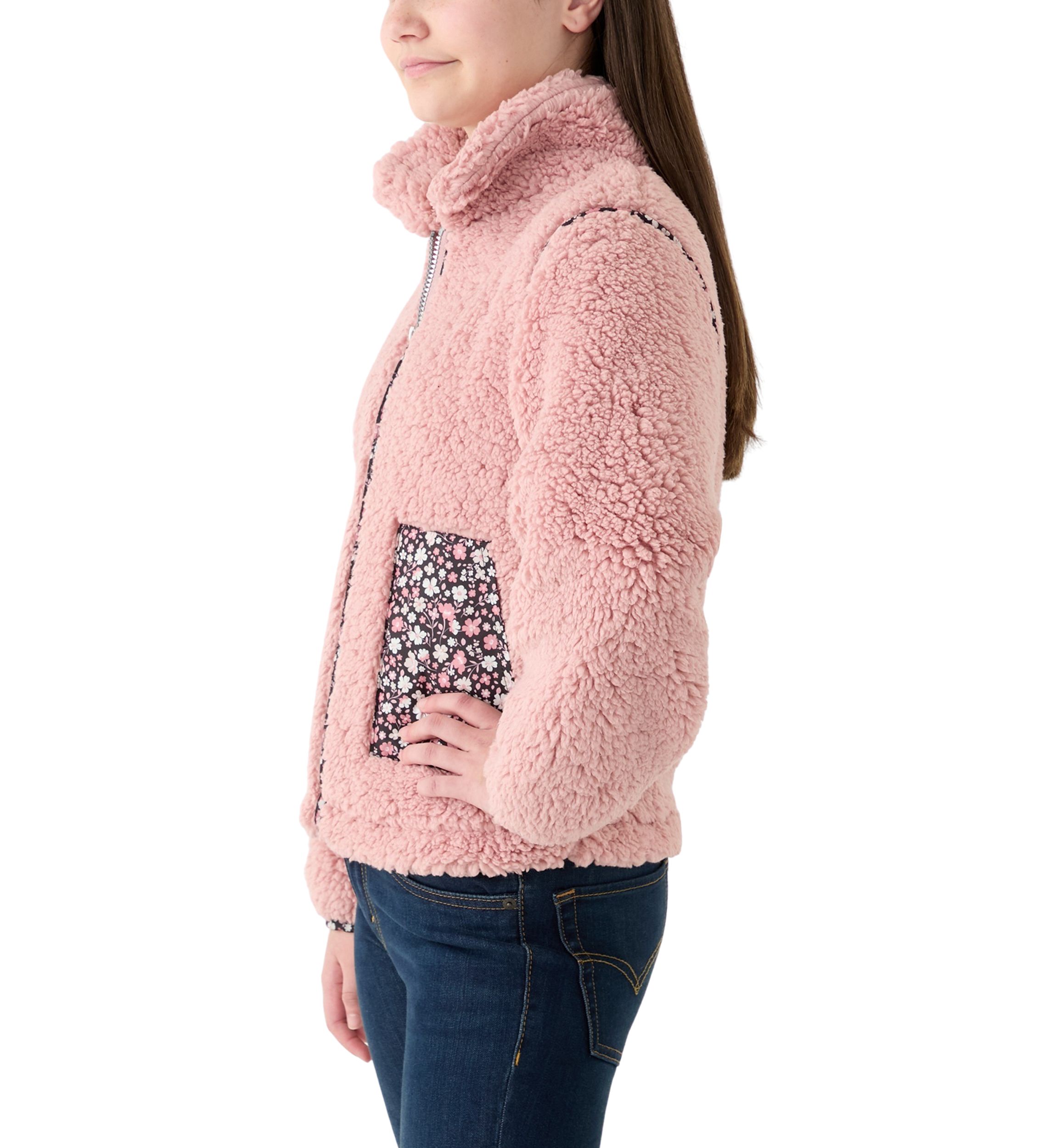 Girls 7-16 Sherpa Jacket with Printed Pockets