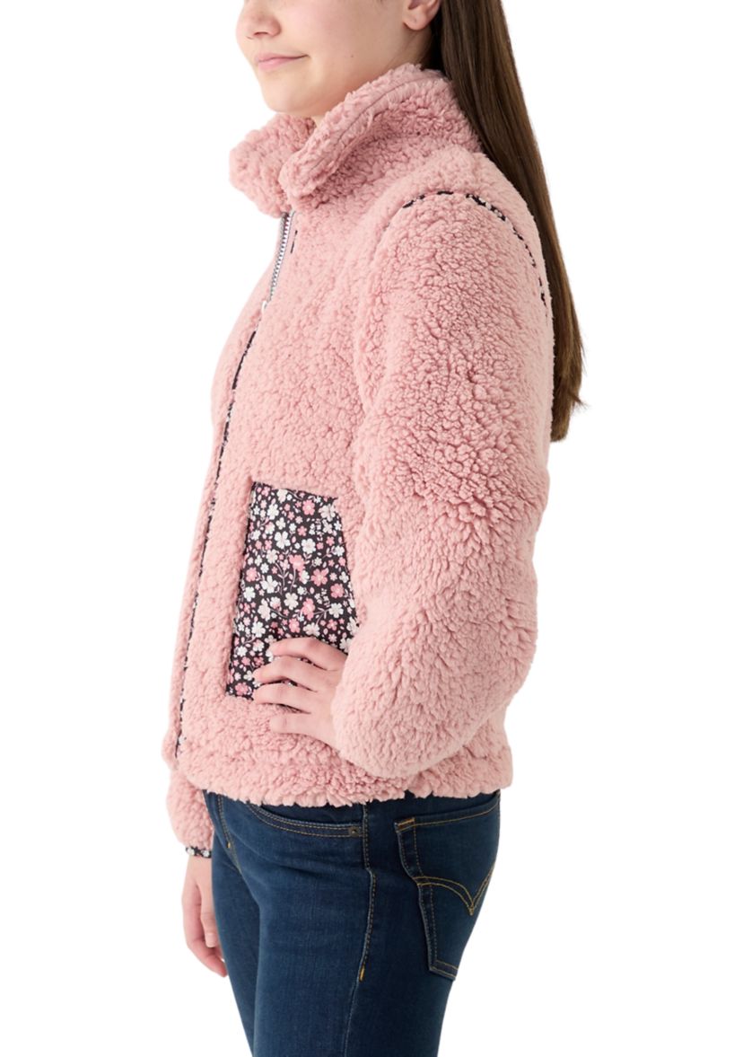 Girls 7-16 Sherpa Jacket with Printed Pockets