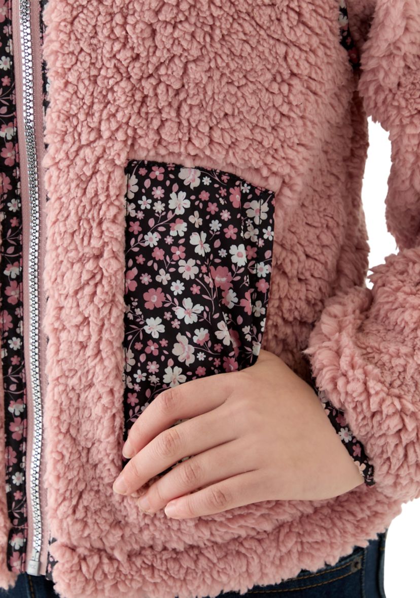 Girls 7-16 Sherpa Jacket with Printed Pockets