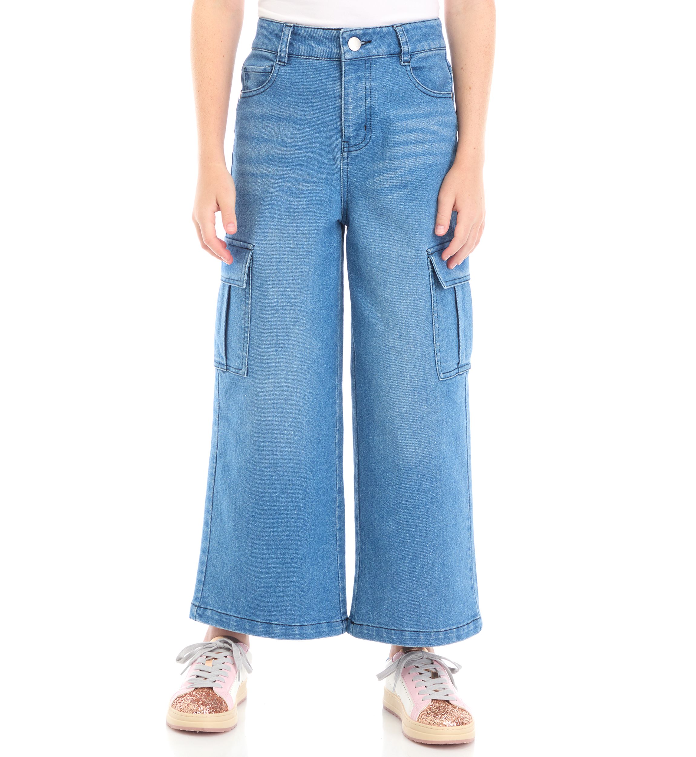 Girls 7-16 Wide Leg Denim Cargo Jeans
