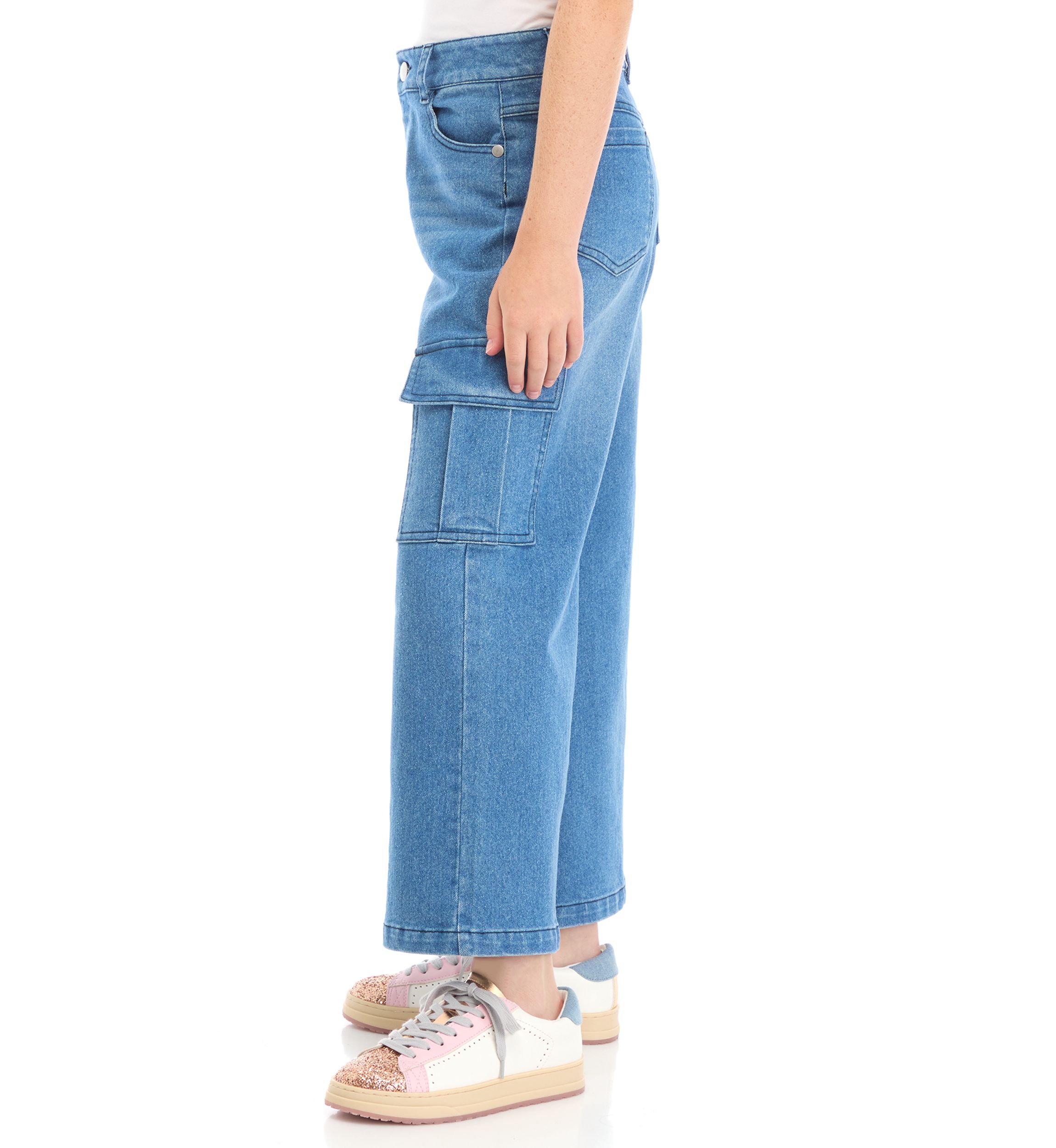 Girls 7-16 Wide Leg Denim Cargo Jeans