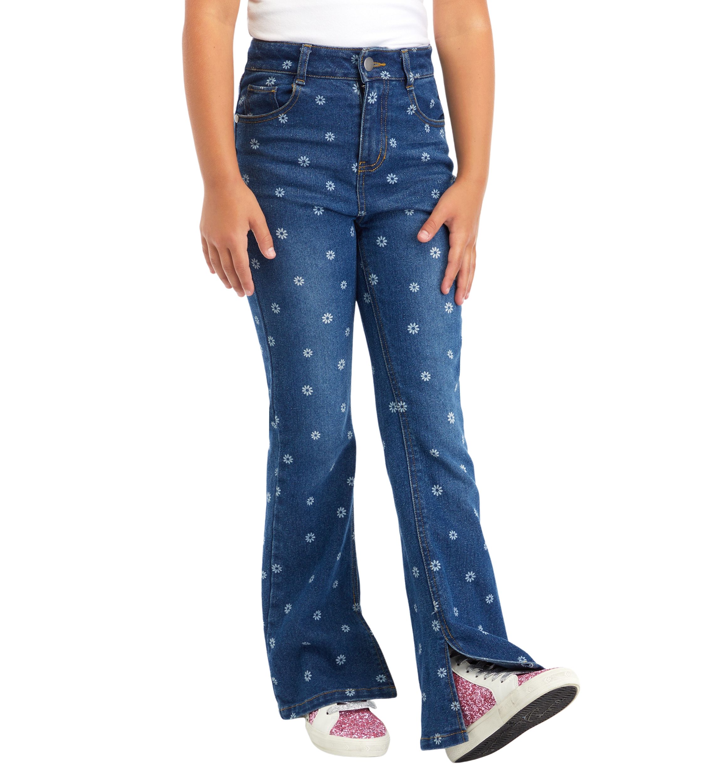 Girls 7-16 Denim Flare Jeans with Daisy Print