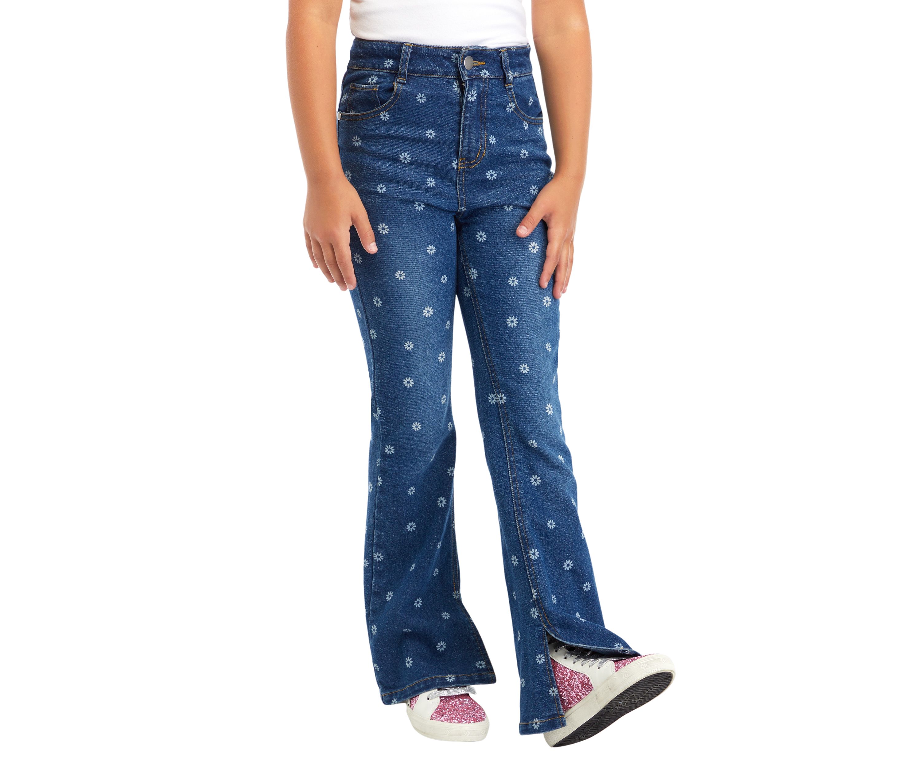 Girls 7-16 Denim Flare Jeans with Daisy Print