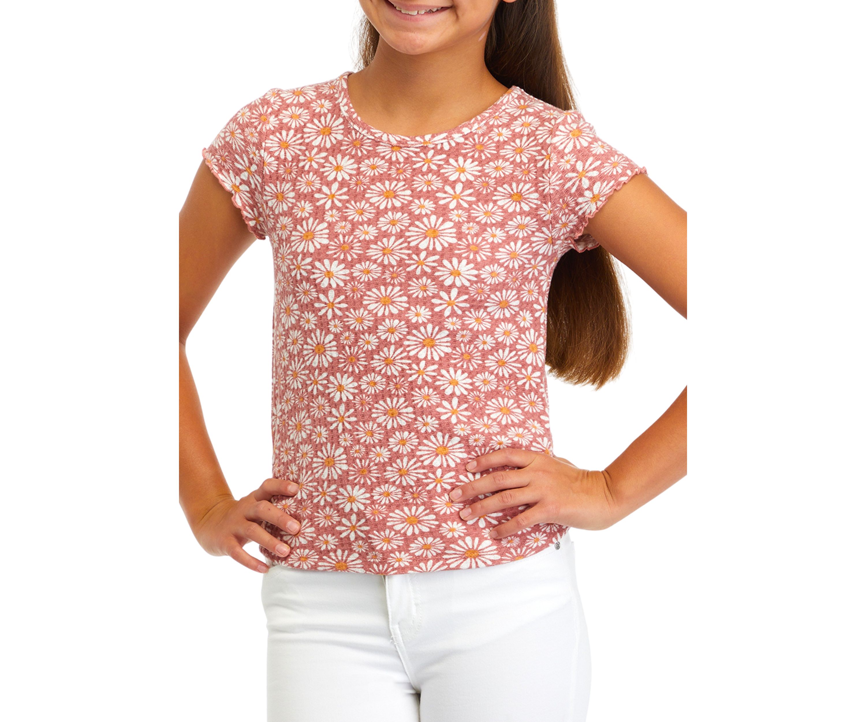 Girls 7-16 Brushed Waffle Short Sleeve Top
