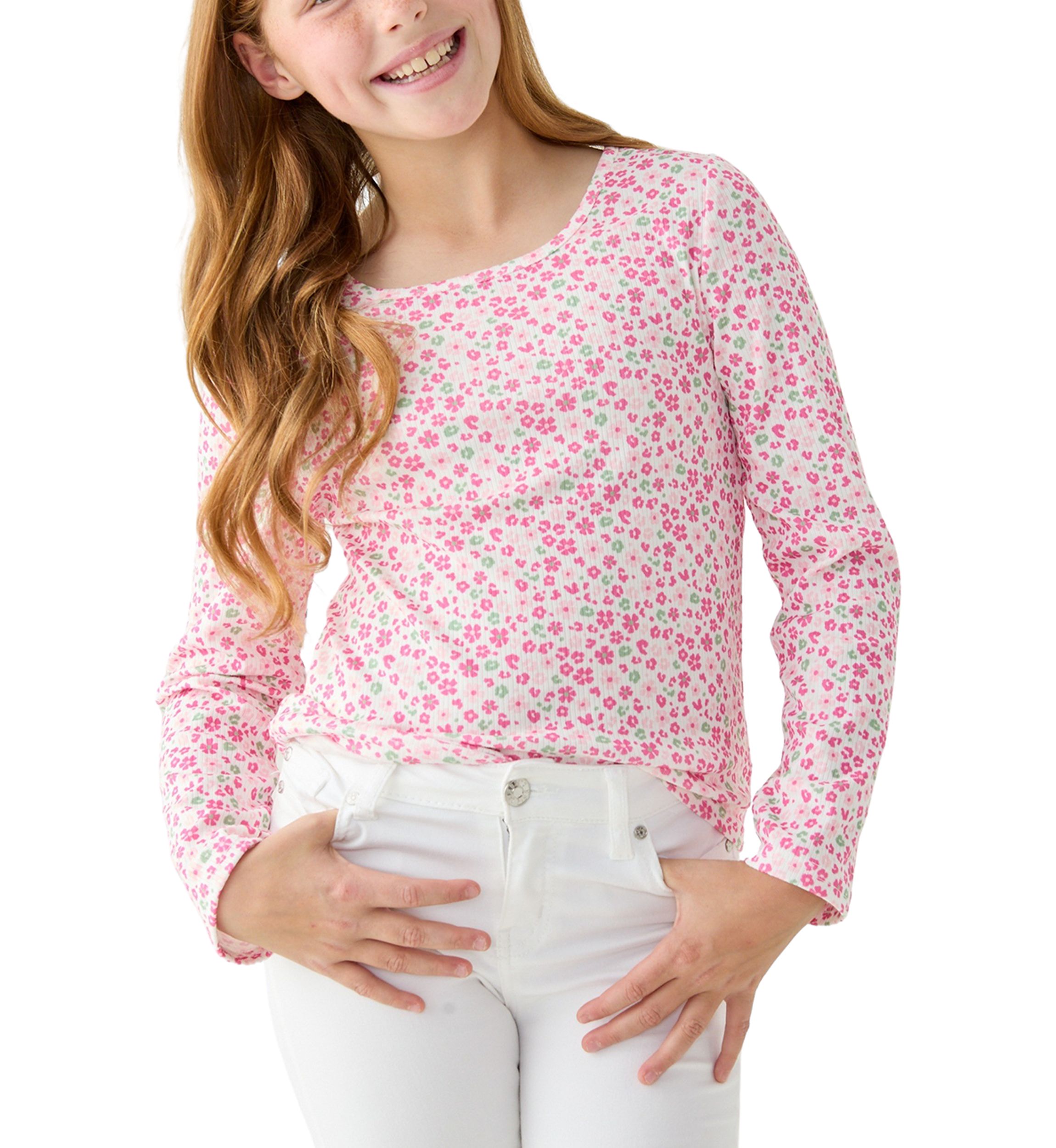 Girls 7-16 Ribbed Knit Printed Top
