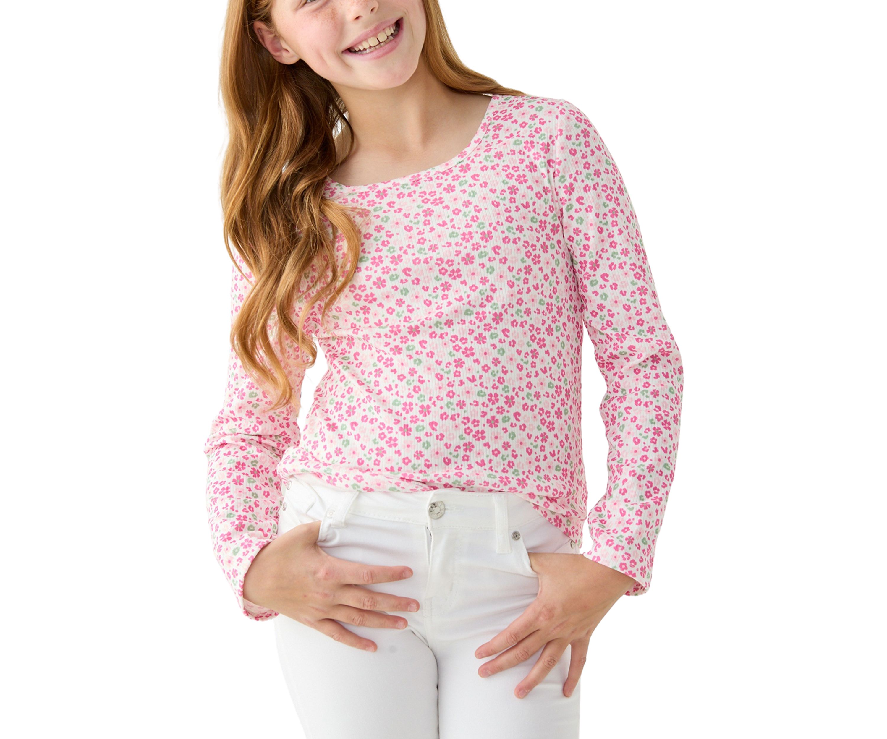 Girls 7-16 Ribbed Knit Printed Top