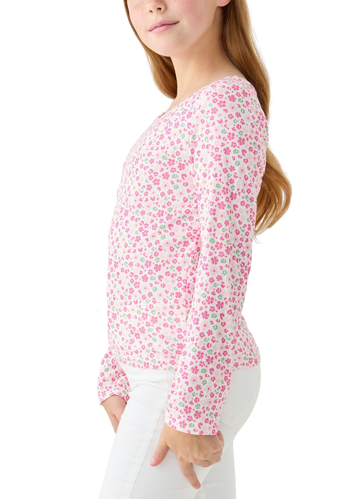 Girls 7-16 Ribbed Knit Printed Top