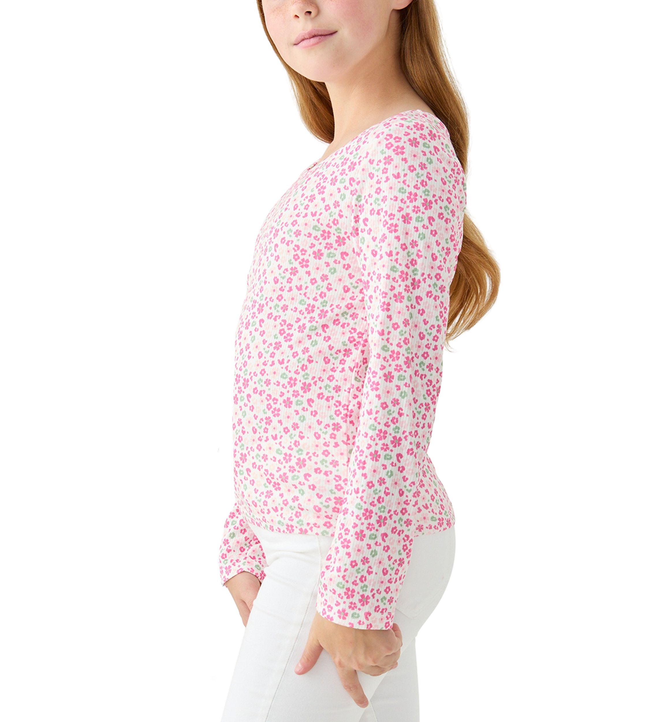 Girls 7-16 Ribbed Knit Printed Top