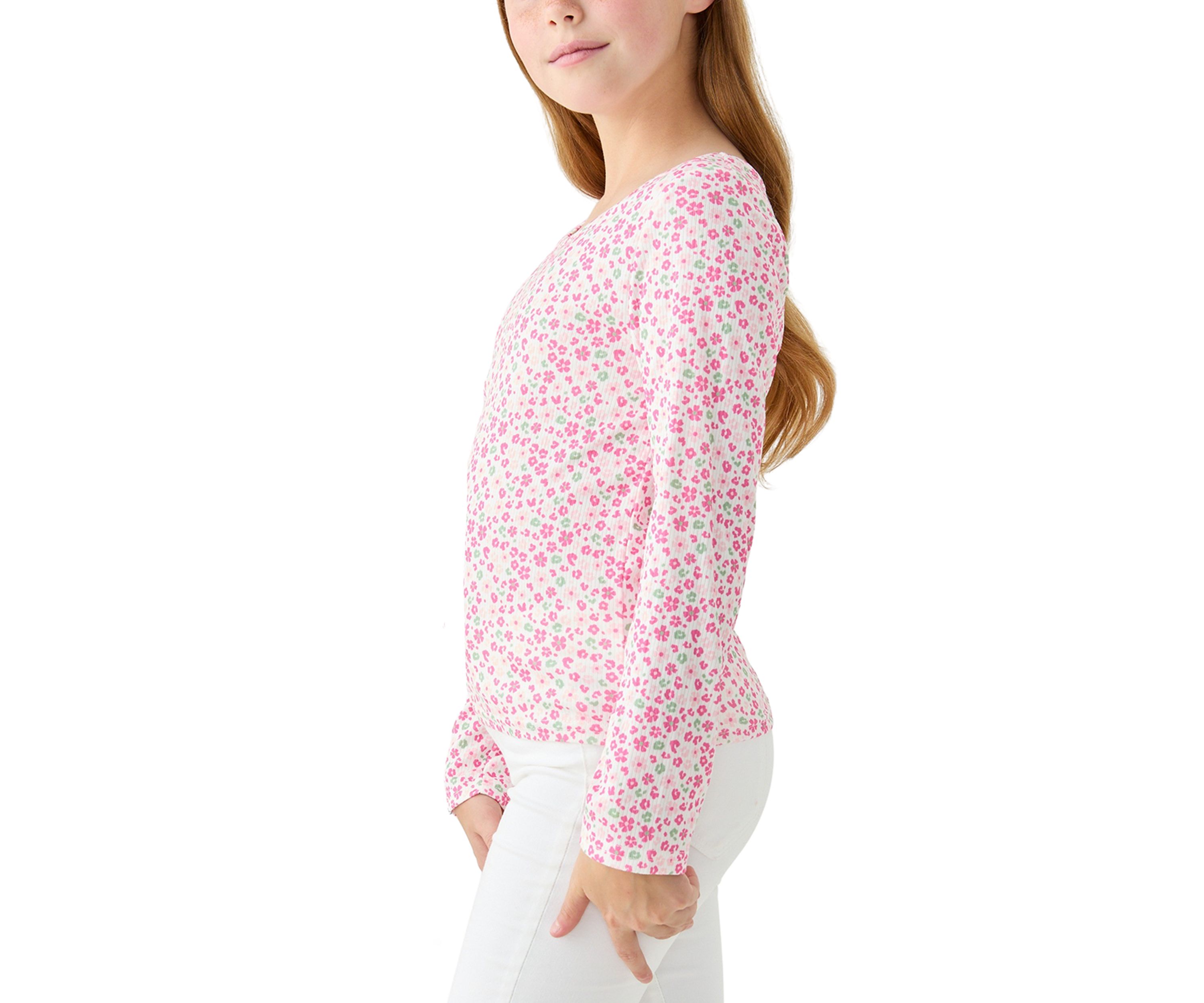 Girls 7-16 Ribbed Knit Printed Top