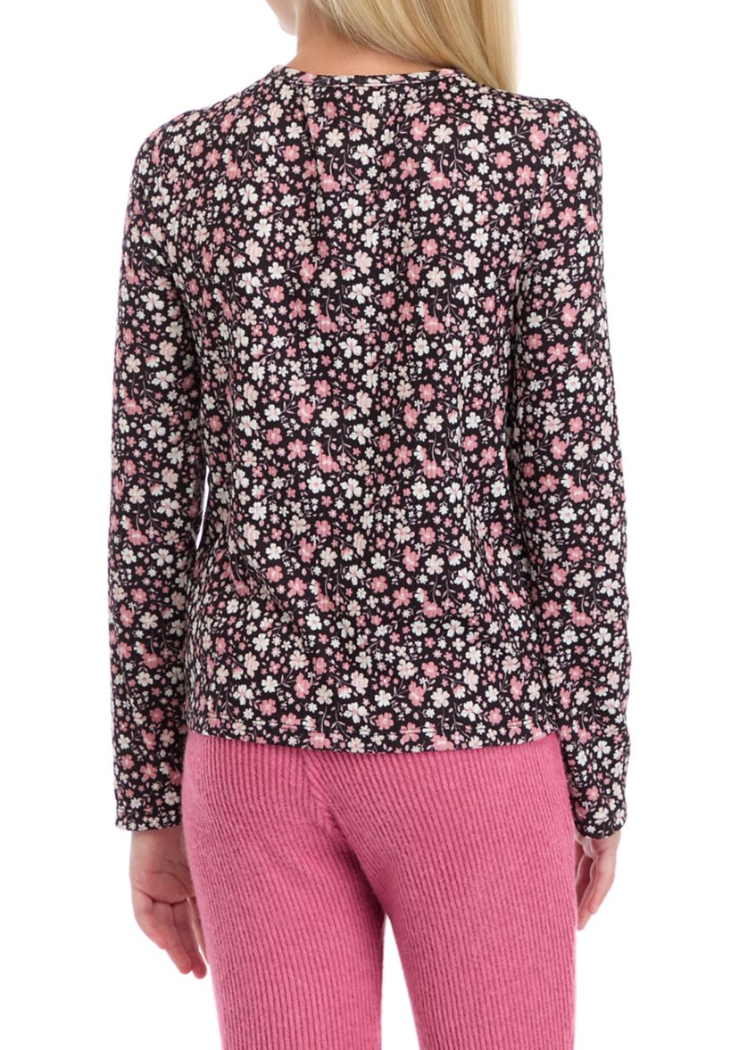 Girls 7-16 Waffle Knit Lace Up Neck Top