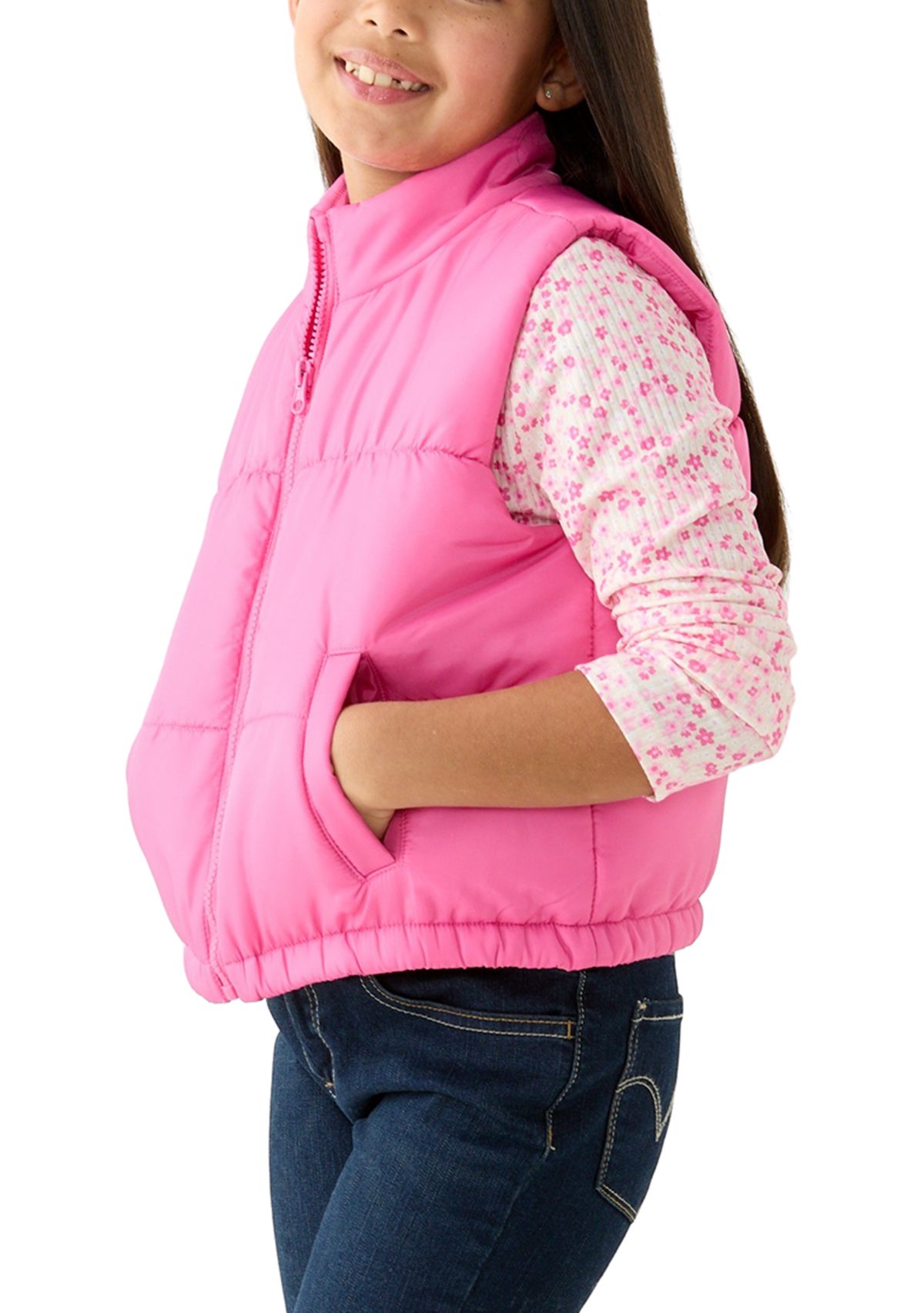 Girls 7-16 2Fer Solid Vest and Knit T-Shirt Set 