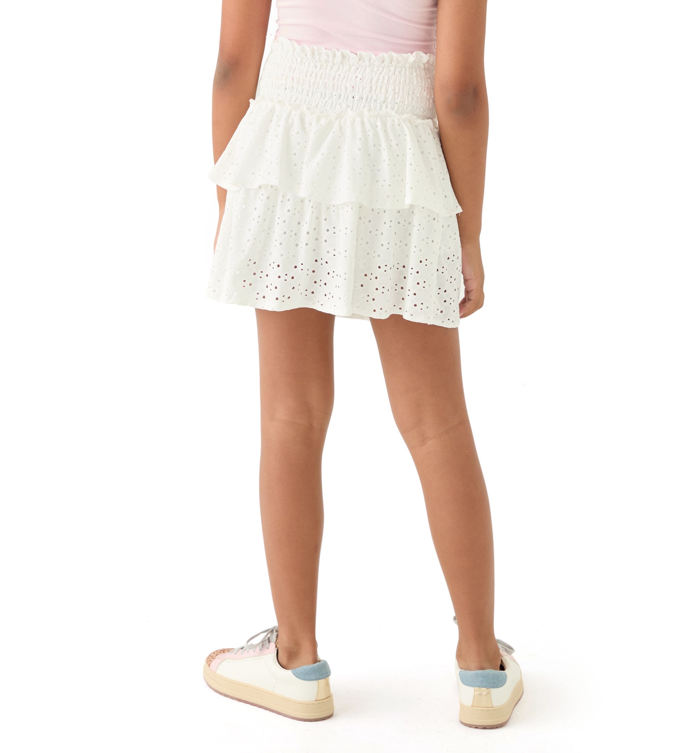 Girls 7-16 Knit Eyelet Smocked Skort