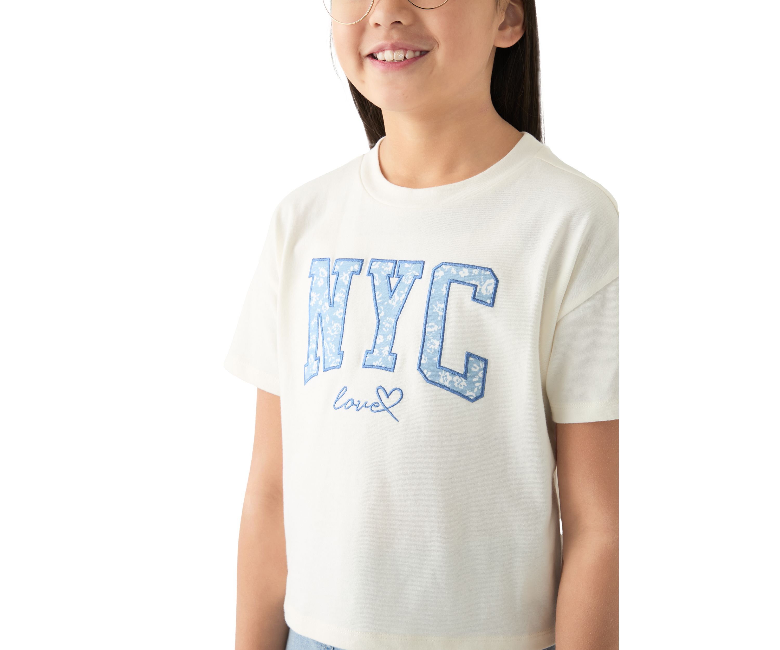 Girls 7-16 Solid Jersey T-Shirt with Appliqué