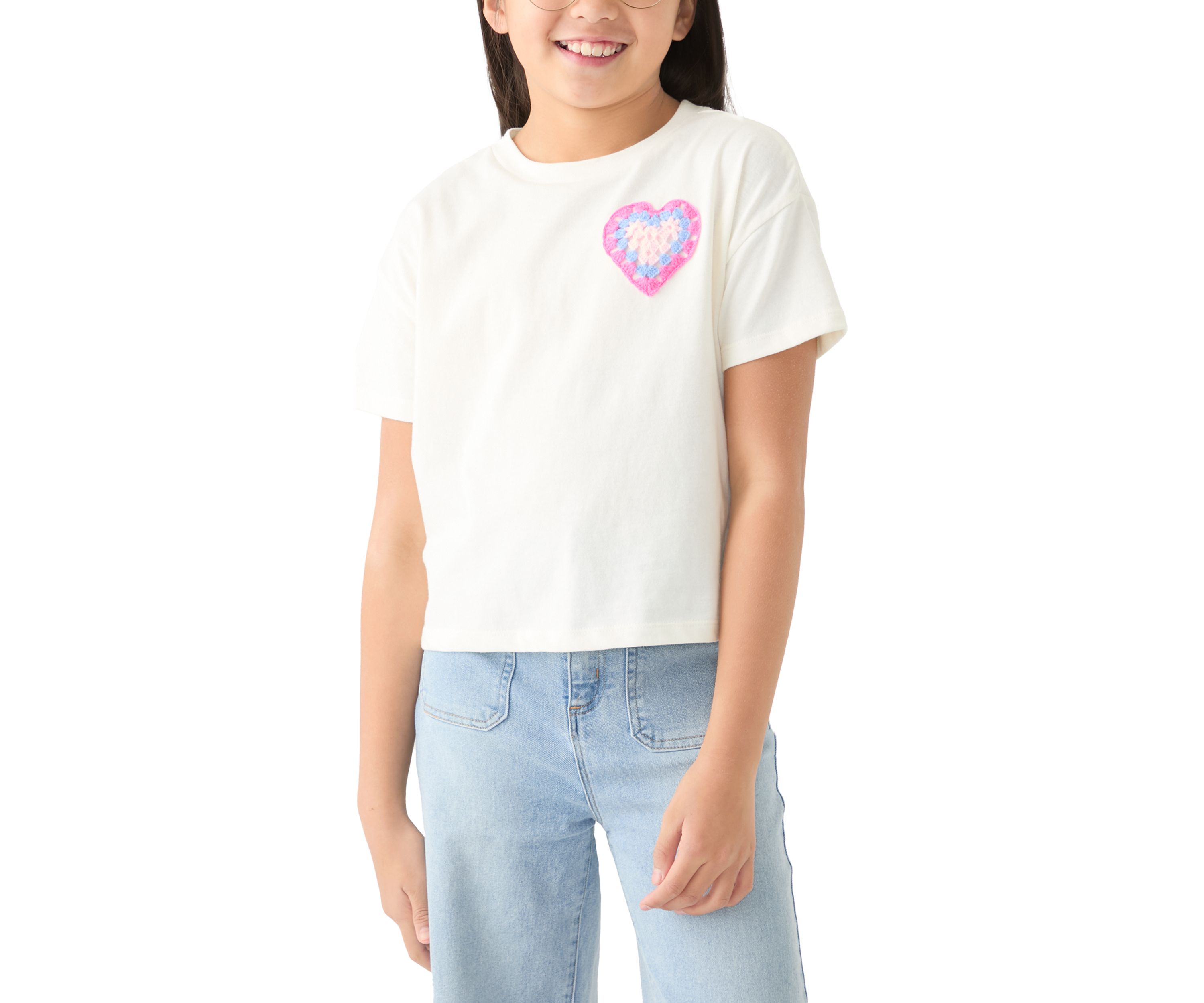 Girls 7-16 Solid Jersey T-Shirt with Appliqué